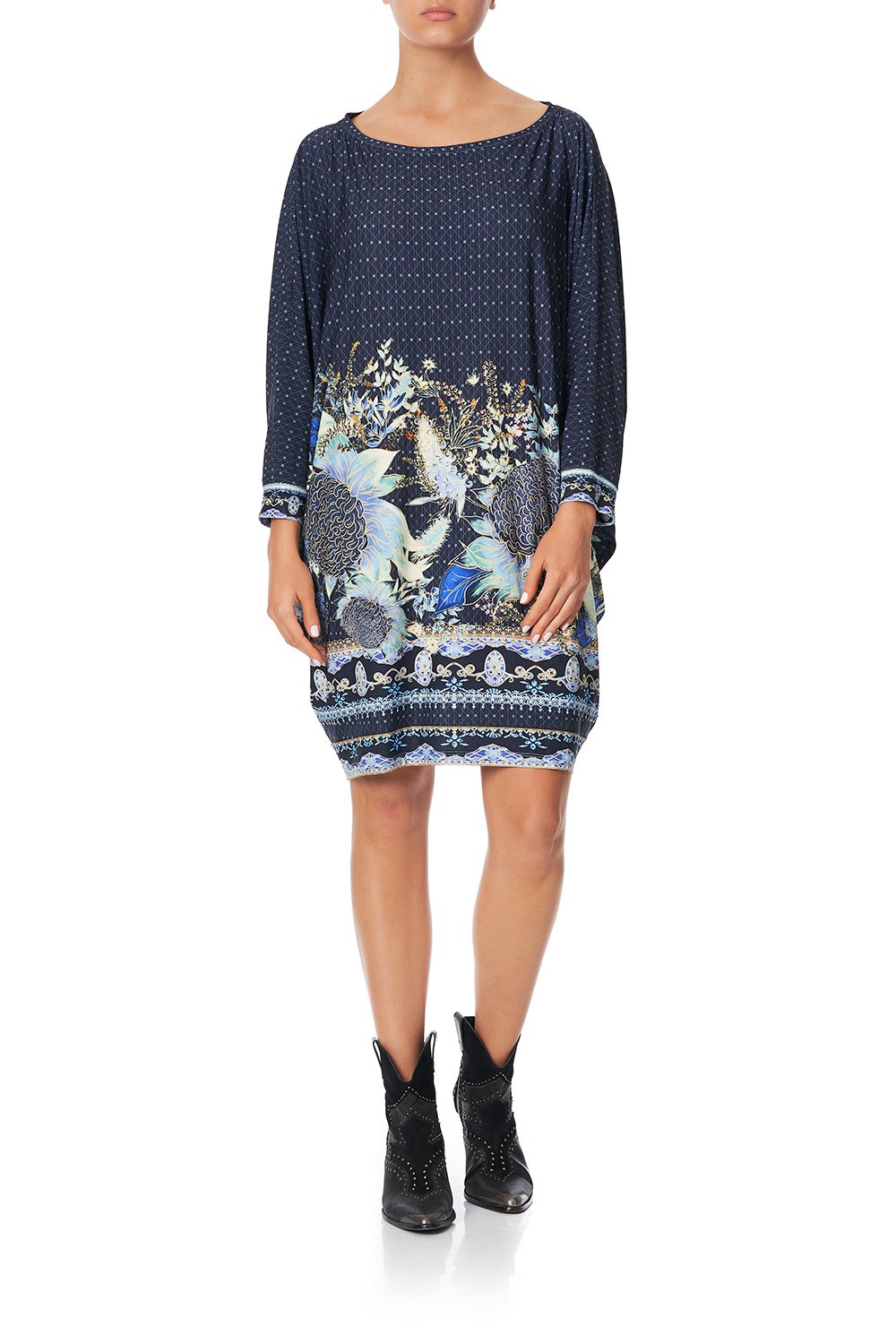 BOAT NECK BAT SLEEVE DRESS WITH CUFF NATURES NECTAR