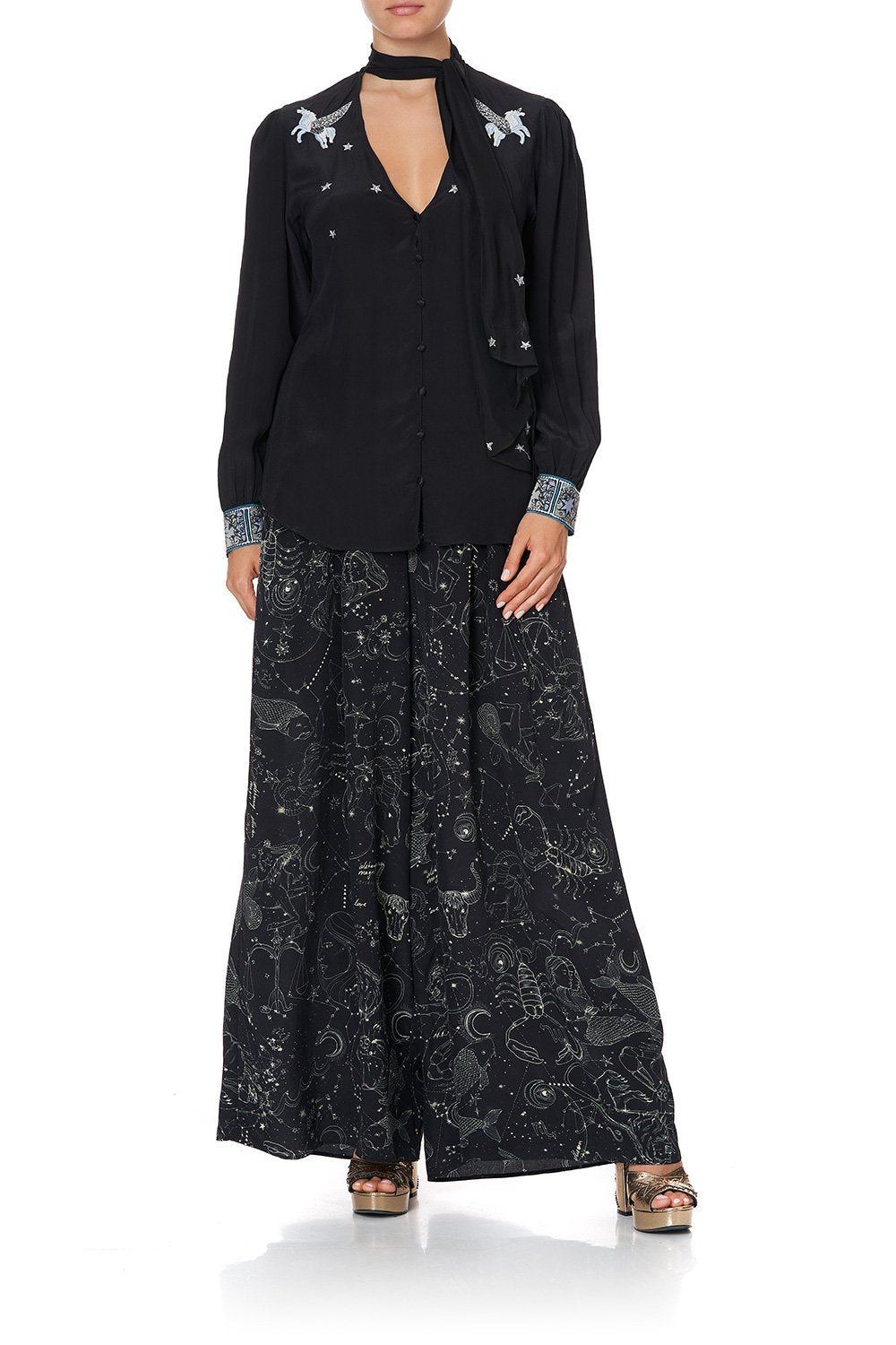 BUTTON DOWN BLOUSE WITH NECK TIE ASTRO DISCO