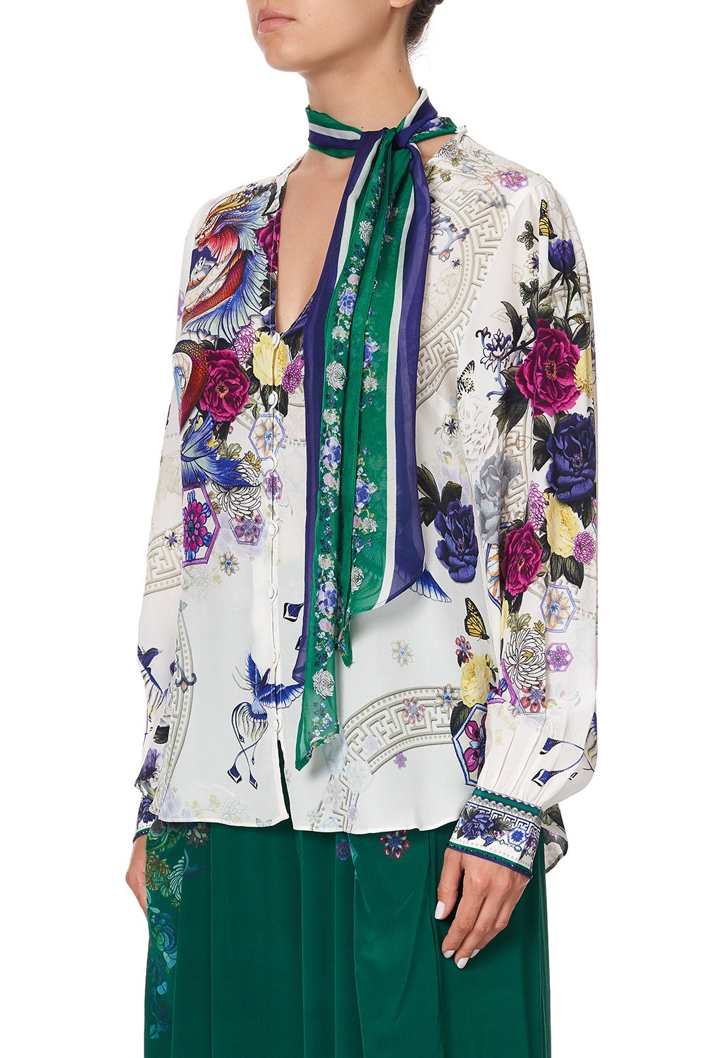 BUTTON DOWN BLOUSE WITH NECK TIE GENTLE MOON