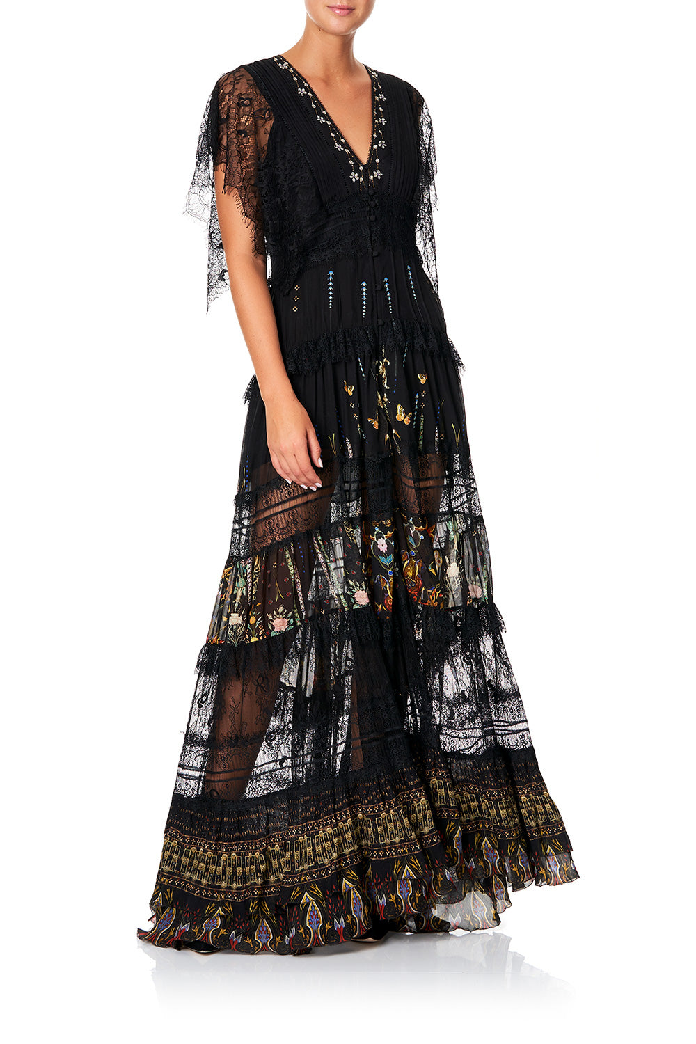 CAMILLA BUTTON UP DRESS WITH LACE INSERT REBELLE REBELLE