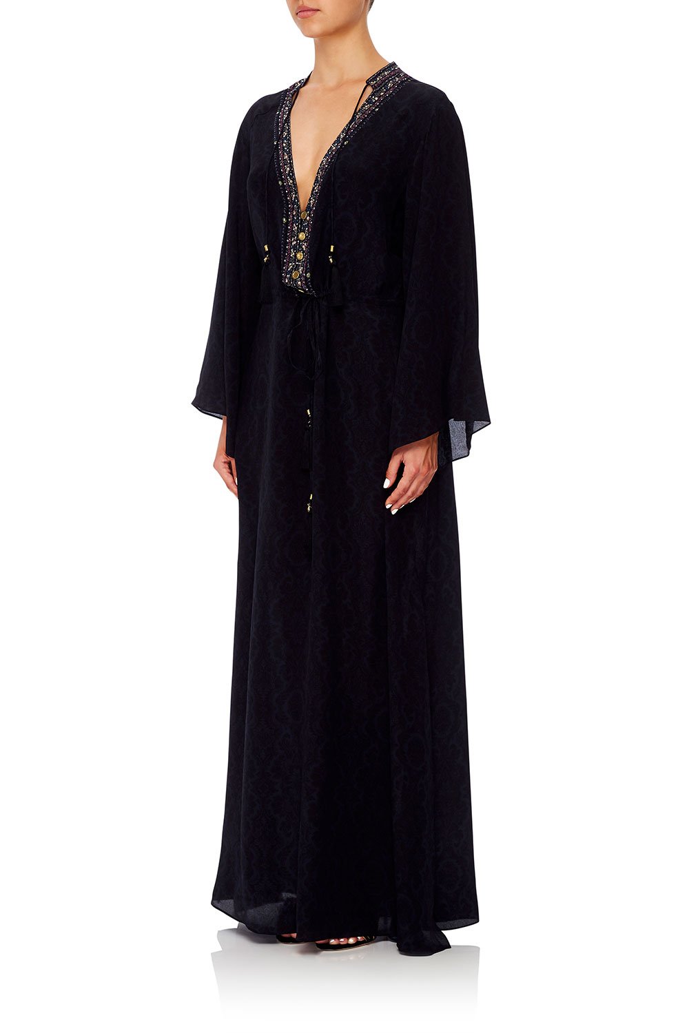 DRAWSTRING BUTTON UP DRESS MIDNIGHT MEETING