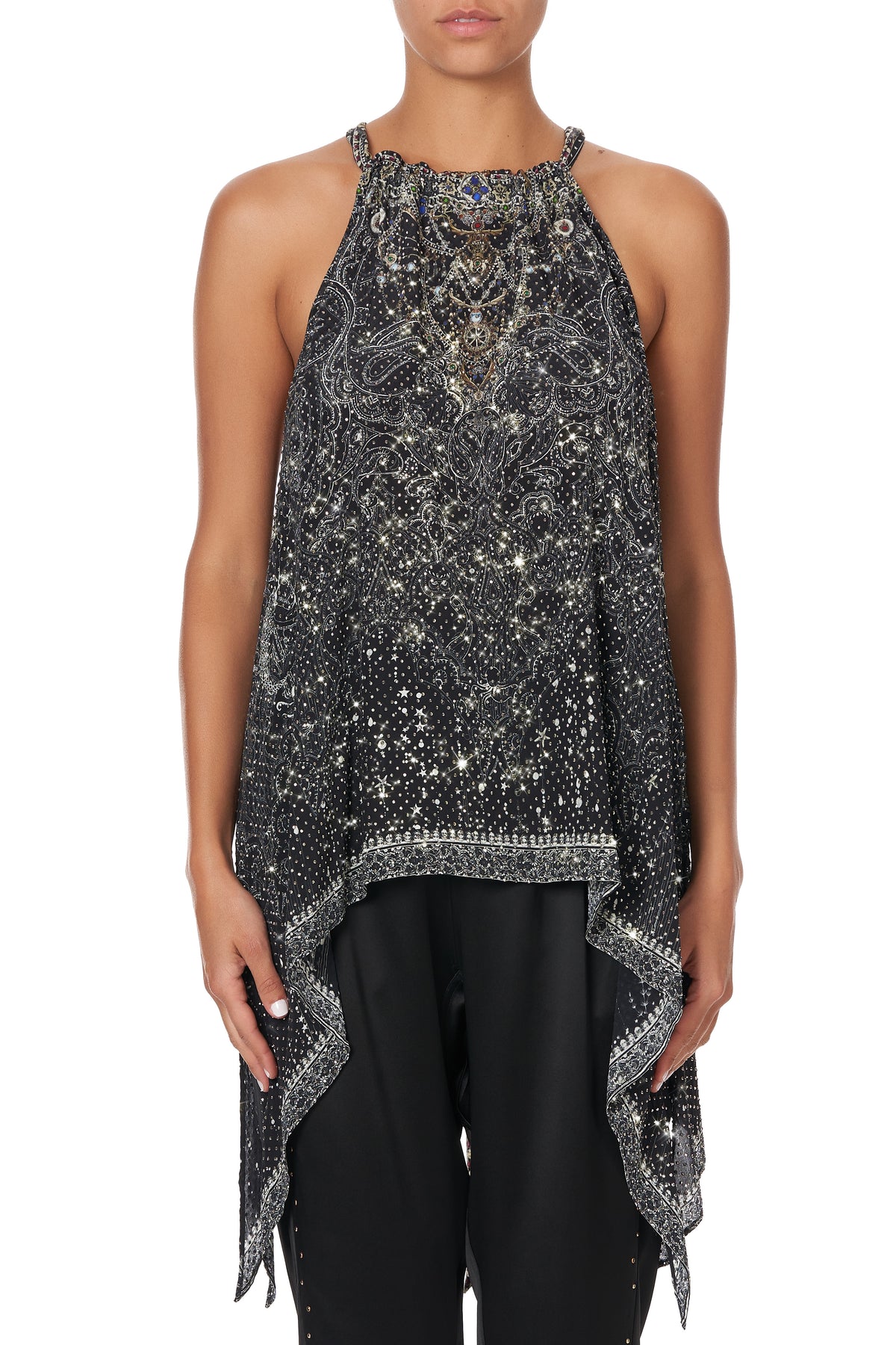 DRAWSTRING NECK TANK MIDNIGHT PEARL