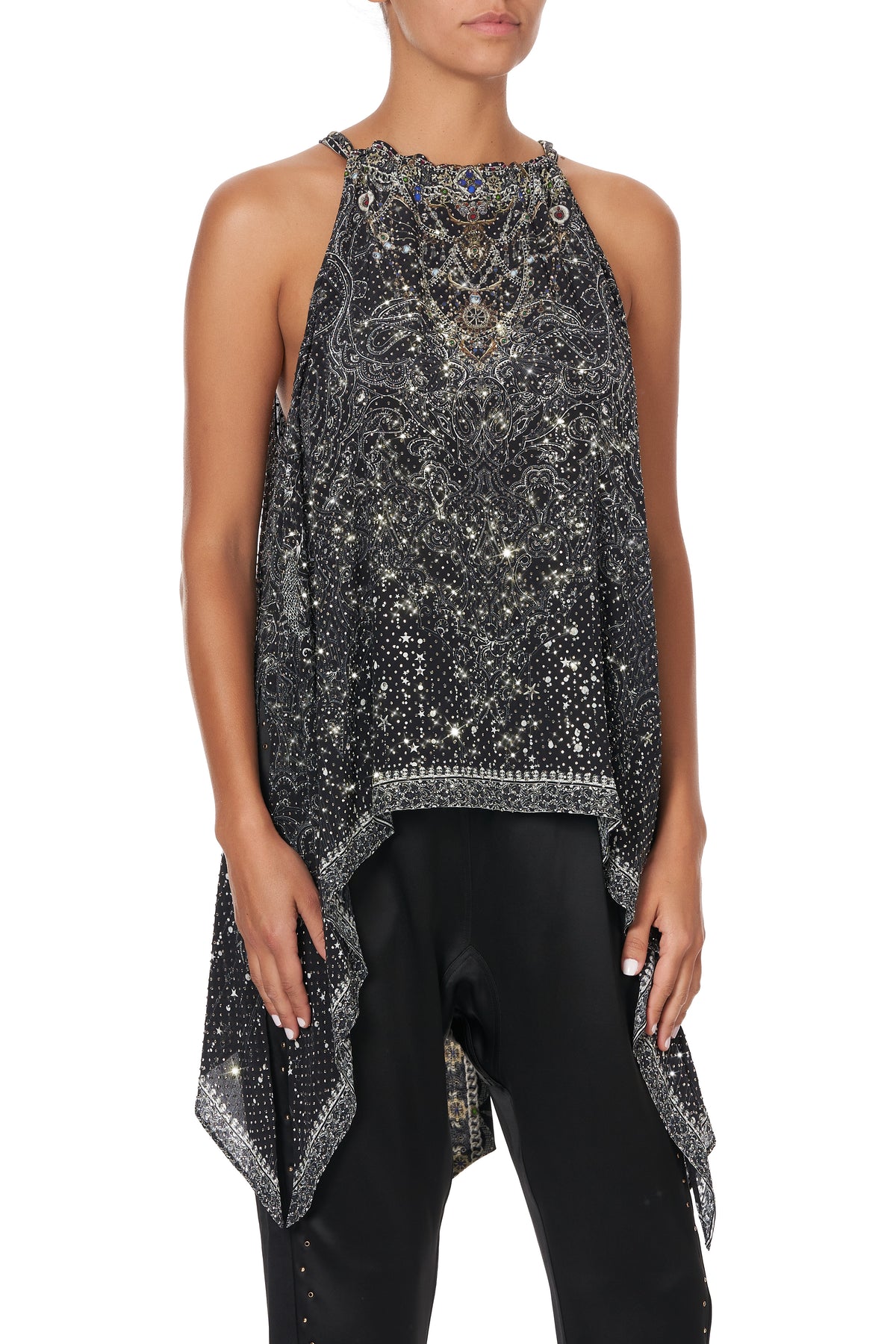 DRAWSTRING NECK TANK MIDNIGHT PEARL
