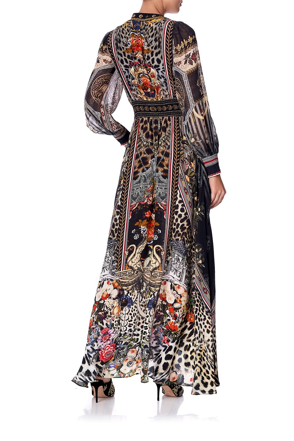 LACE UP DRESS WITH BLOUSON SLEEVE MARAIS AT MIDNIGHT