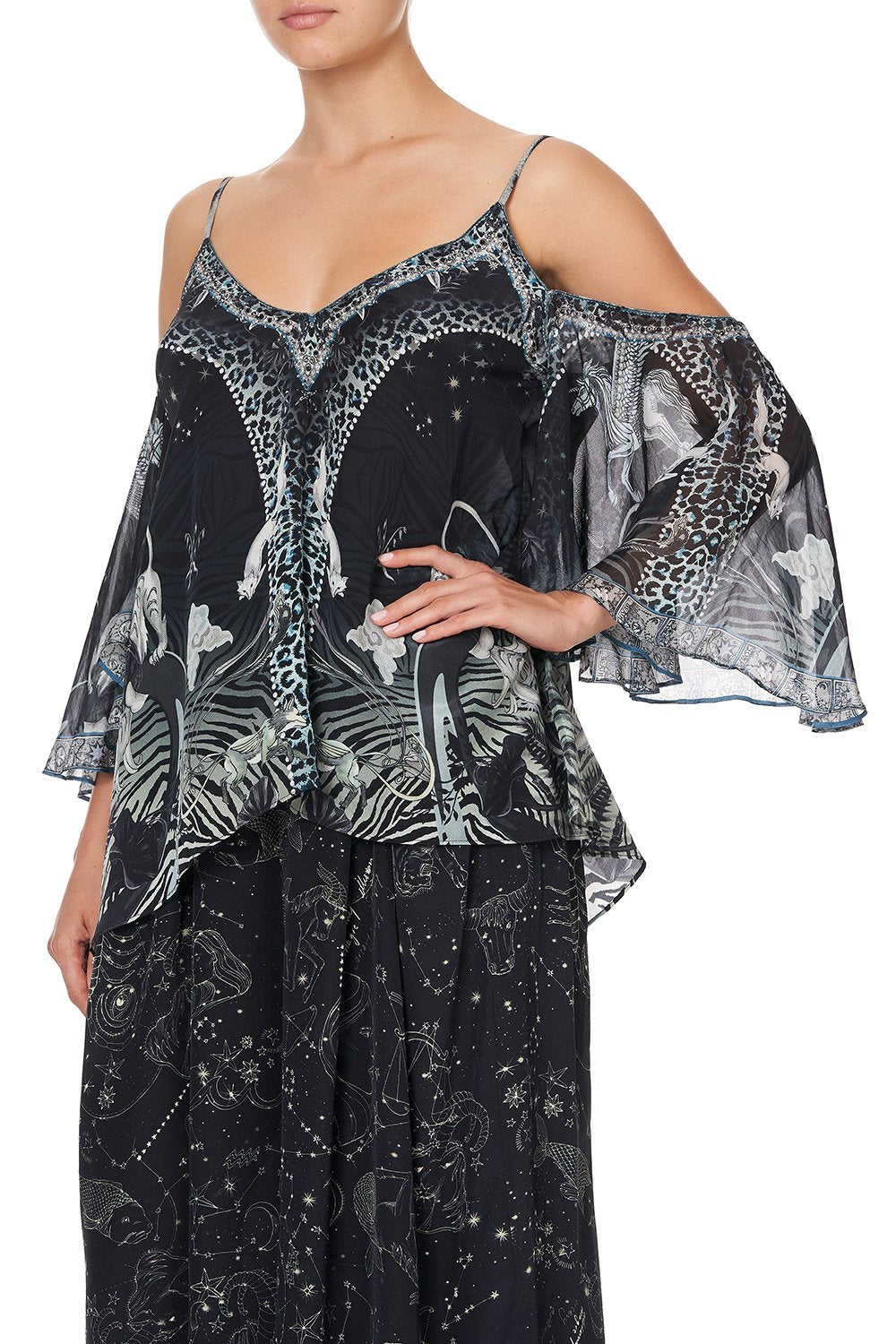 DROP SHOULDER STRAPPY BLOUSE ASTRO DISCO