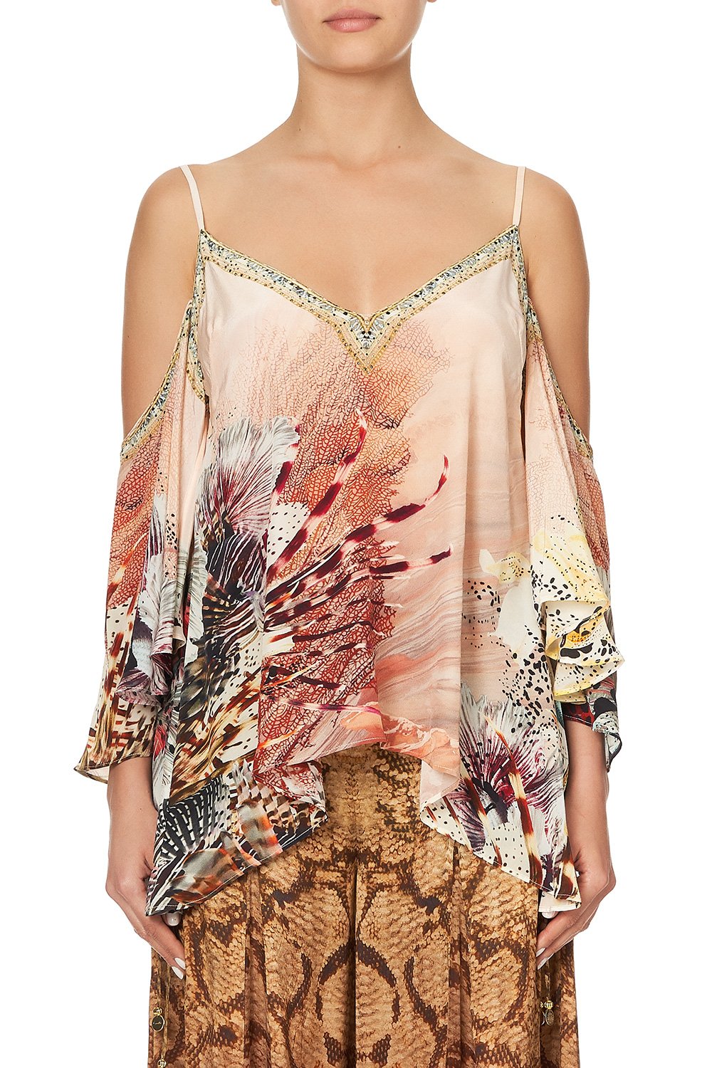 DROP SHOULDER STRAPPY BLOUSE COASTAL TREASURE