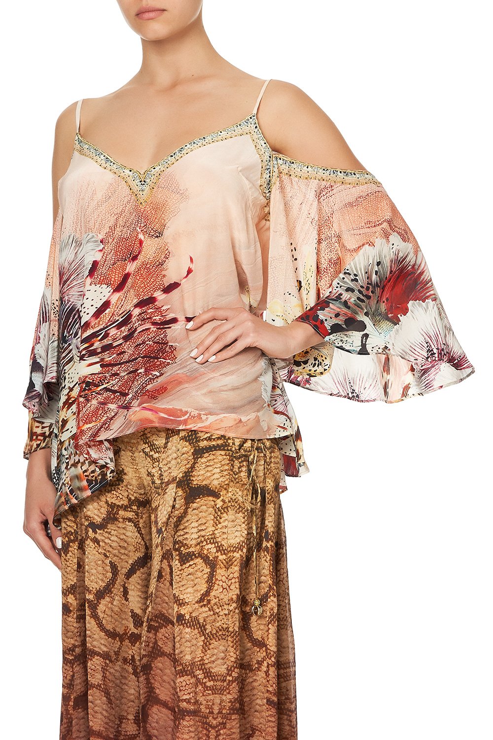 DROP SHOULDER STRAPPY BLOUSE COASTAL TREASURE