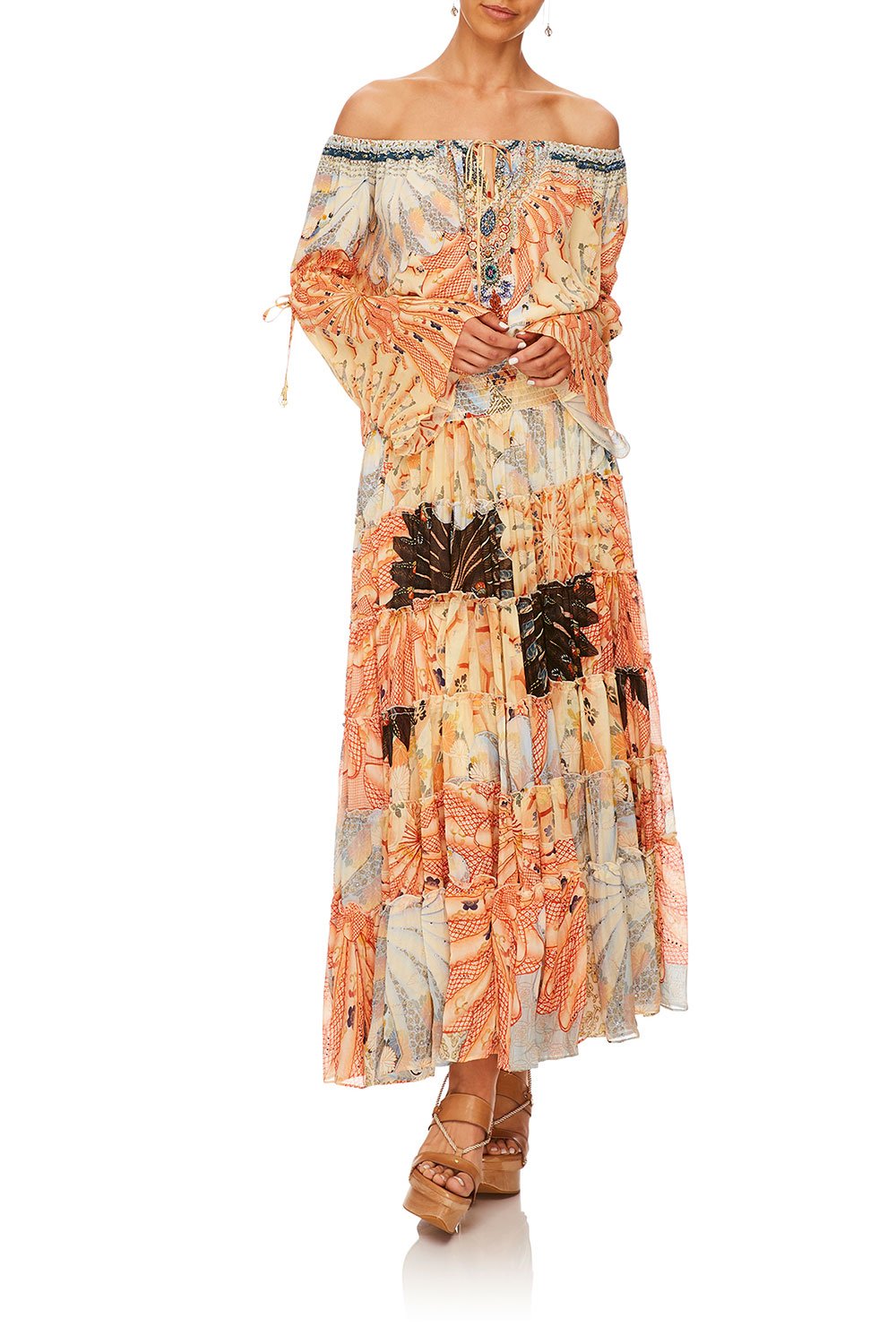 CAMILLA FOR THE FANS DROP SHOULDER TIE SLEEVE TOP