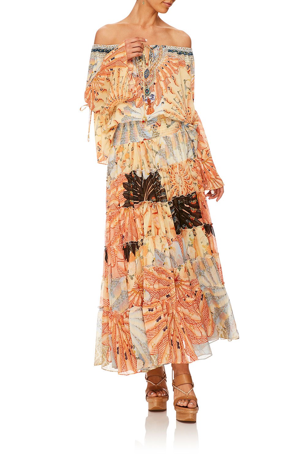 CAMILLA FOR THE FANS DROP SHOULDER TIE SLEEVE TOP