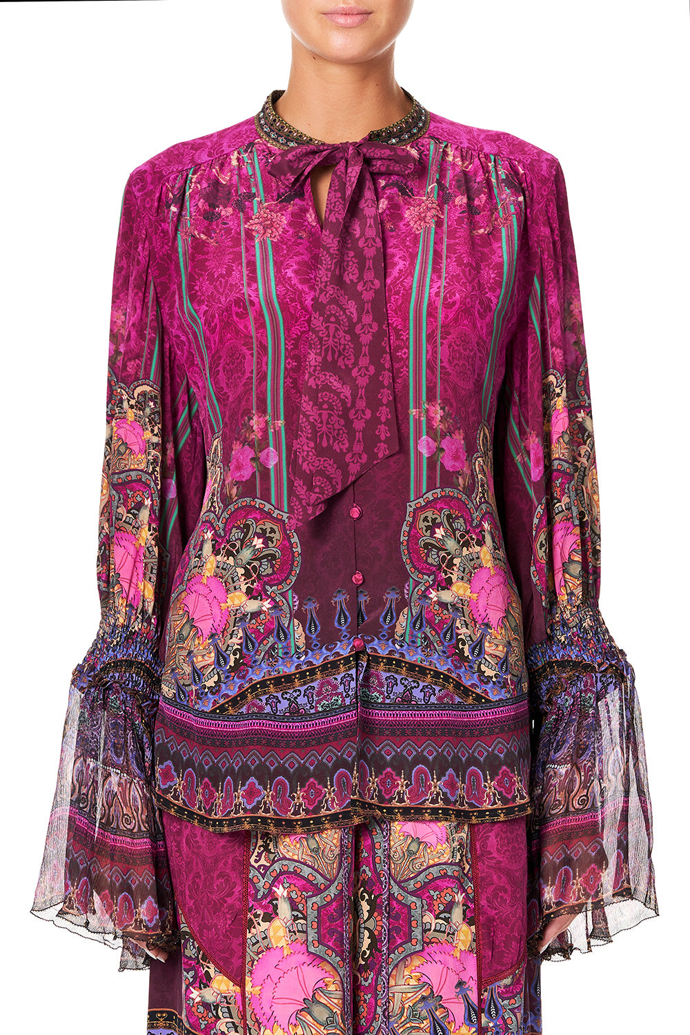 CAMILLA ELASTIC SLEEVE TIE FRONT BLOUSE DAUGHTER'S DESTINY