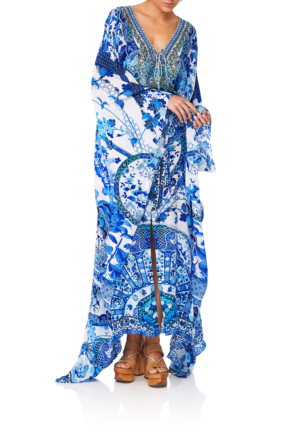 CAMILLA ETERNITYS EMPIRE SPLIT HEM LACE UP KAFTAN