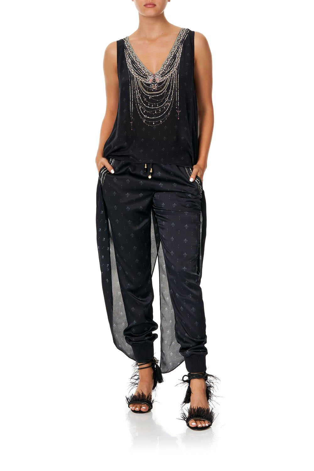 DRAWSTRING PANT WITH RIBBING BLACK