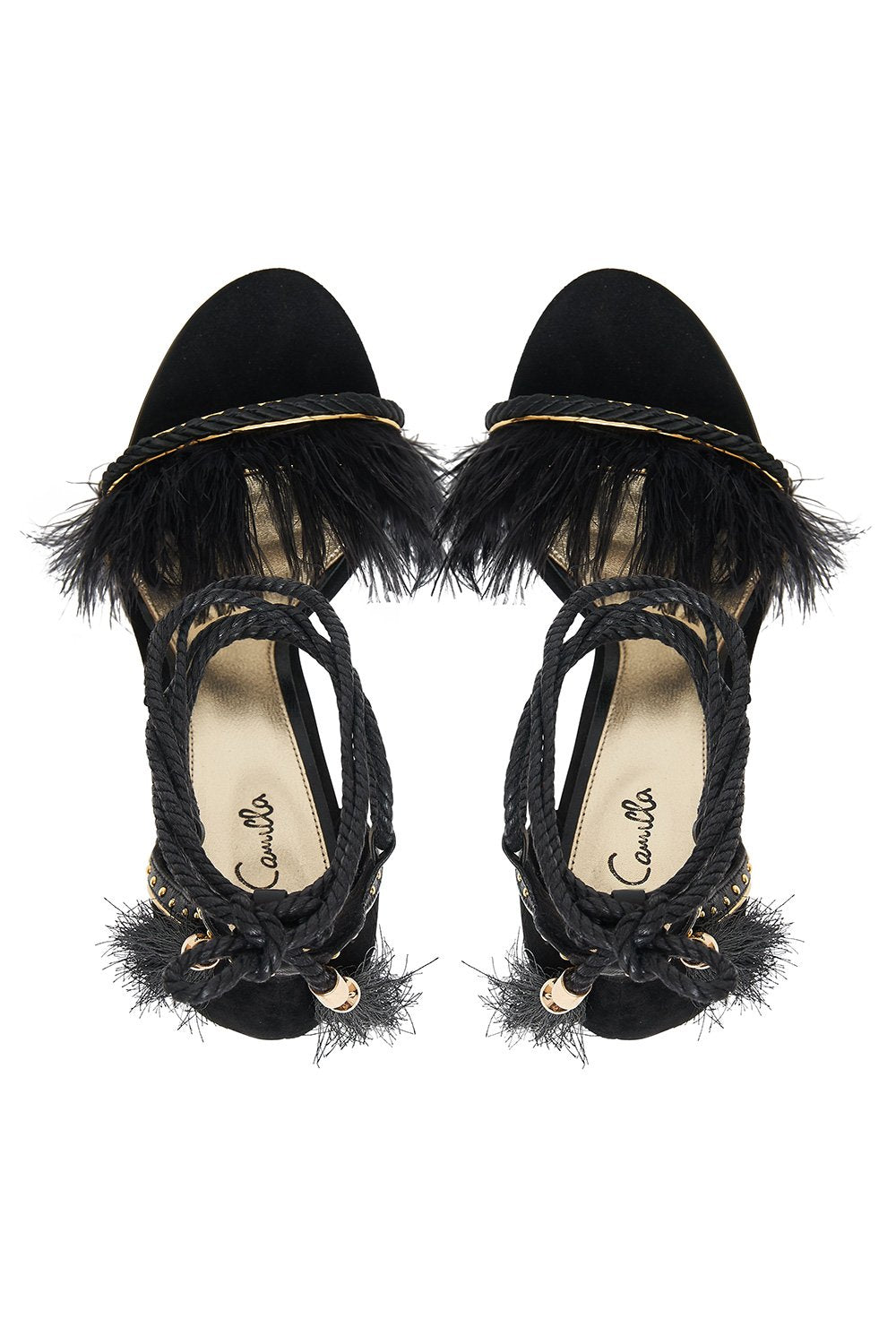 CAMILLA FEATHER HEEL BLACK