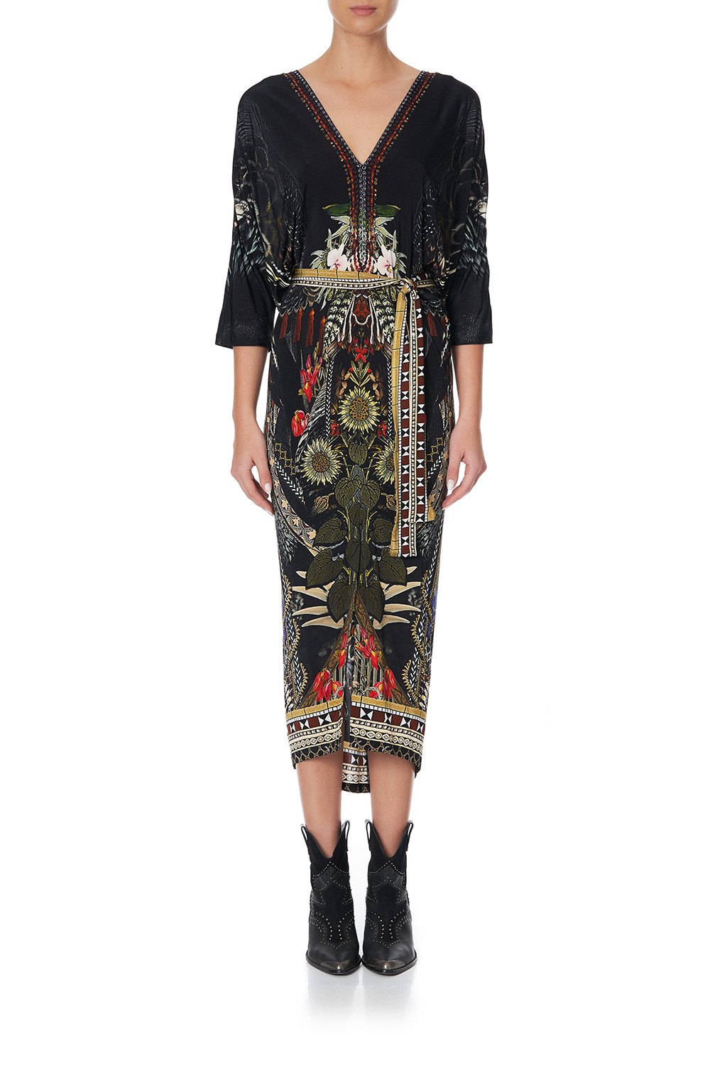 FITTED V NECK DRESS WITH TIE BOTANICAL CHRONICLES