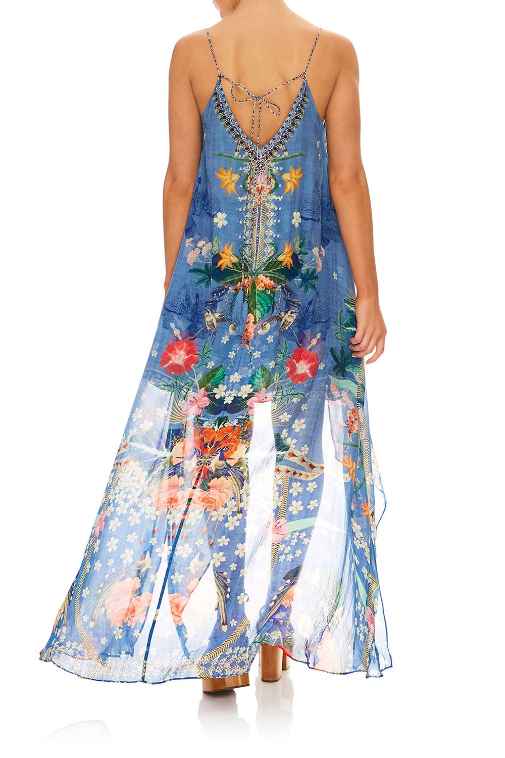 CAMILLA FARAWAY FLORALS FLARED MINI W/ SHEER OVERLAY