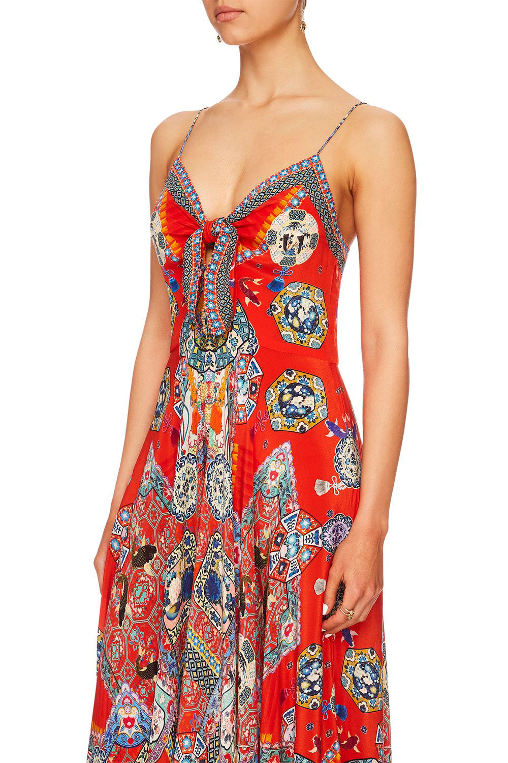 CAMILLA FOUND IN TRANSLATION LONG DRESS W TIE FRONT