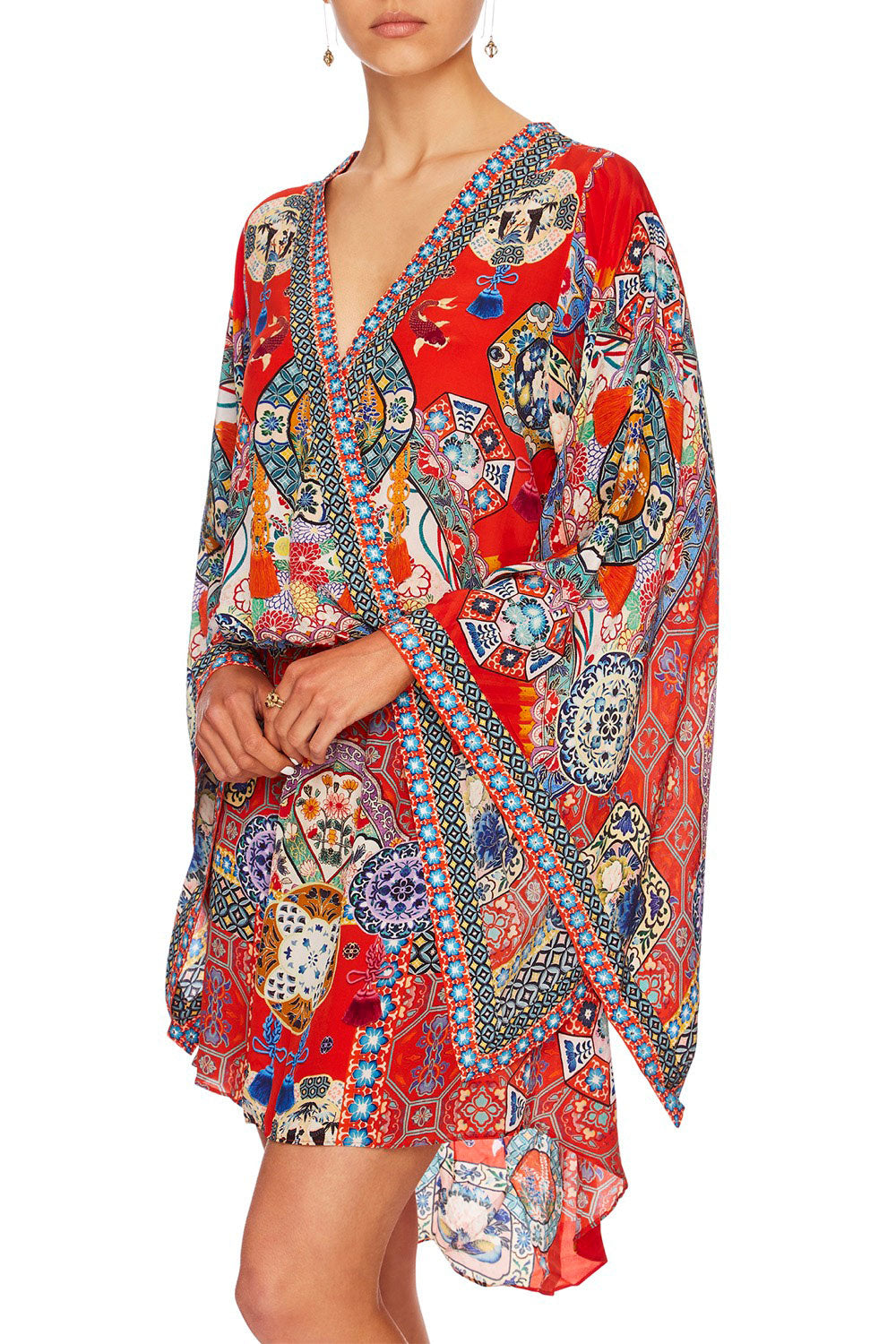 FOUND IN TRANSLATION V-NECK KIMONO DRESS W TIE