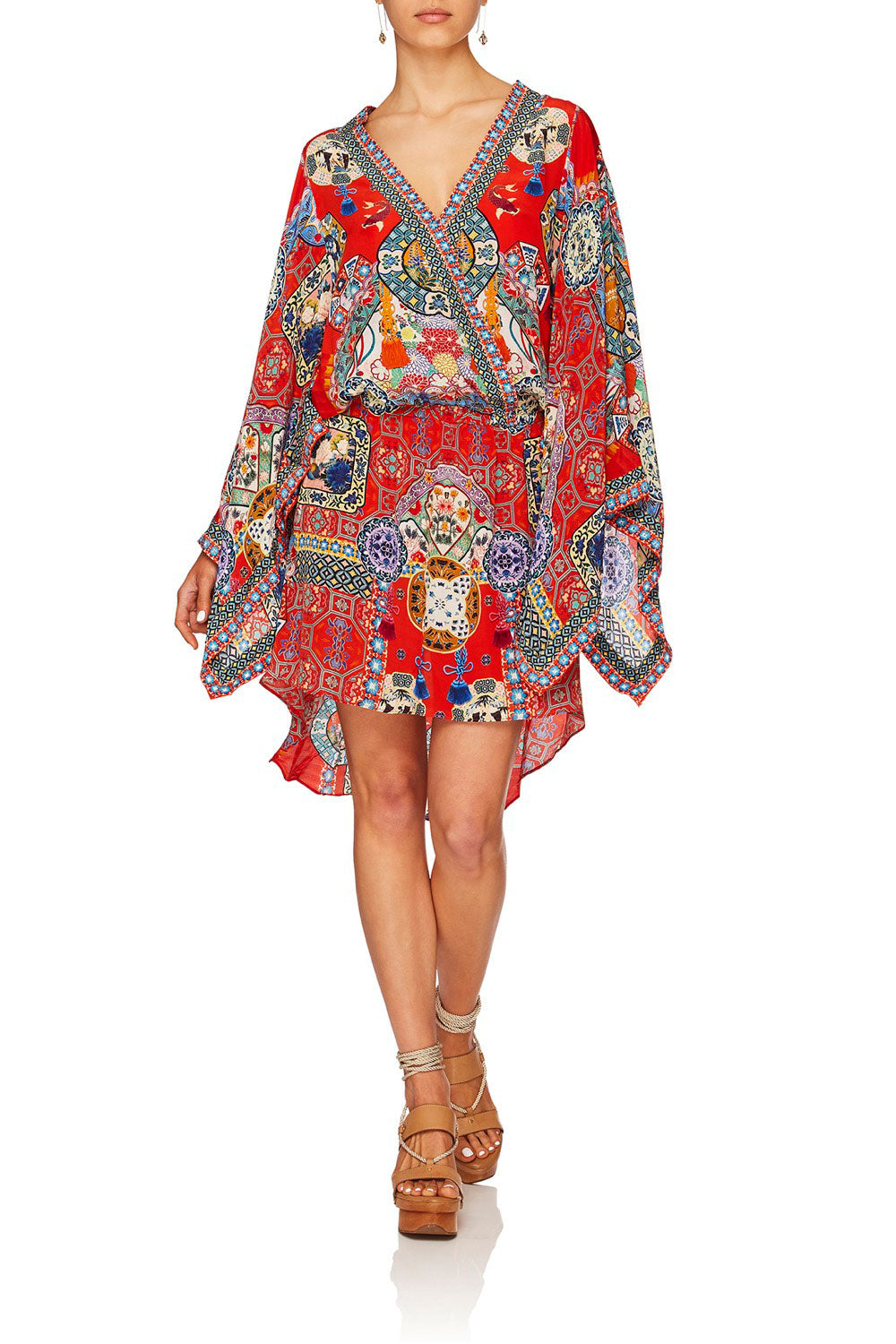 FOUND IN TRANSLATION V-NECK KIMONO DRESS W TIE