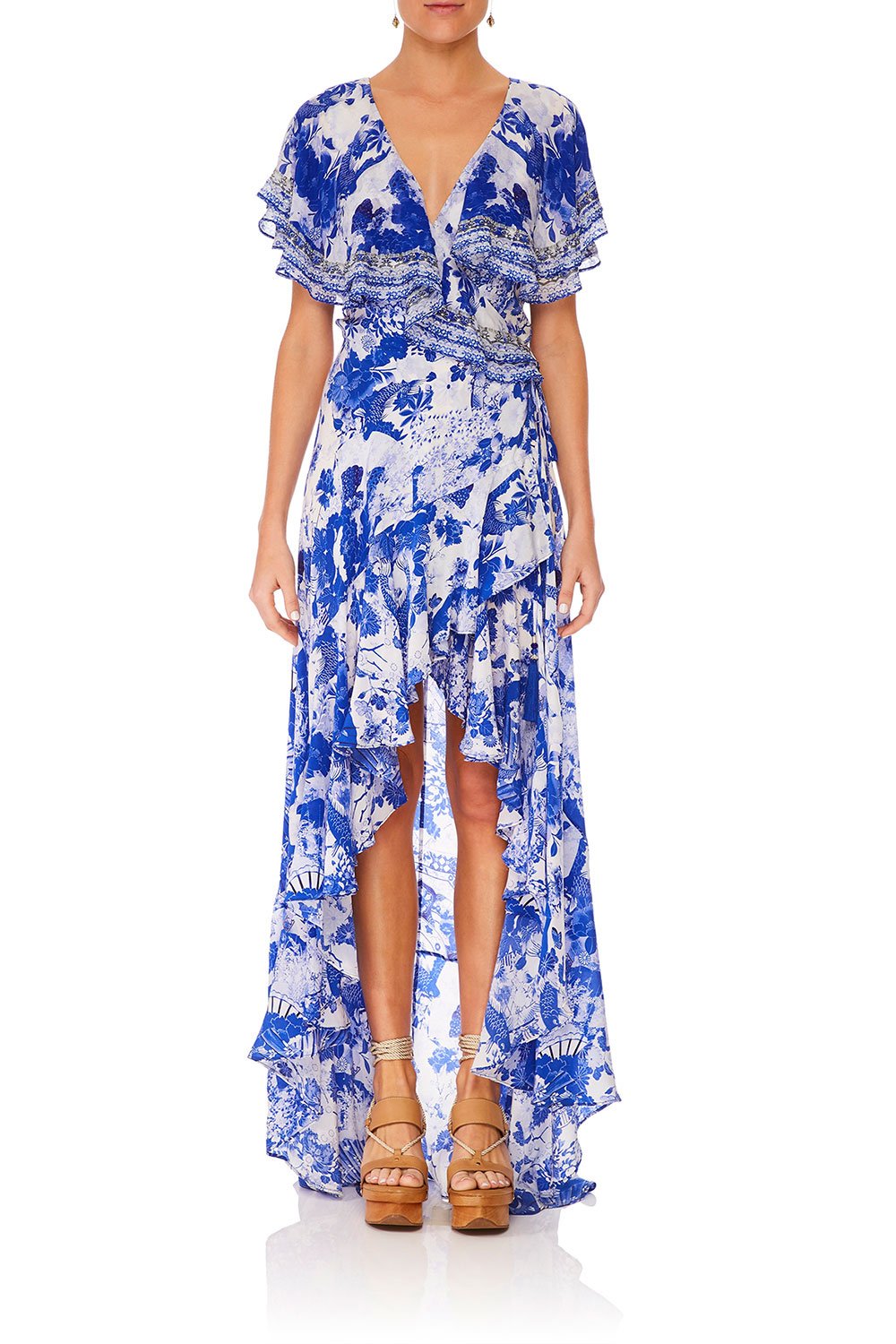 CAMILLA FRILL SLEEVE LONG DRESS THE FAN SEA