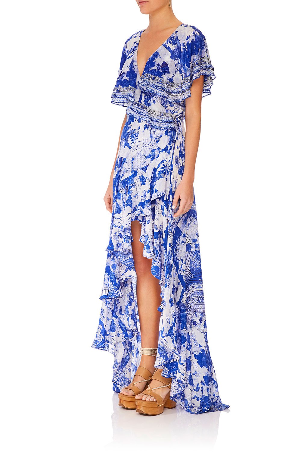 CAMILLA FRILL SLEEVE LONG DRESS THE FAN SEA