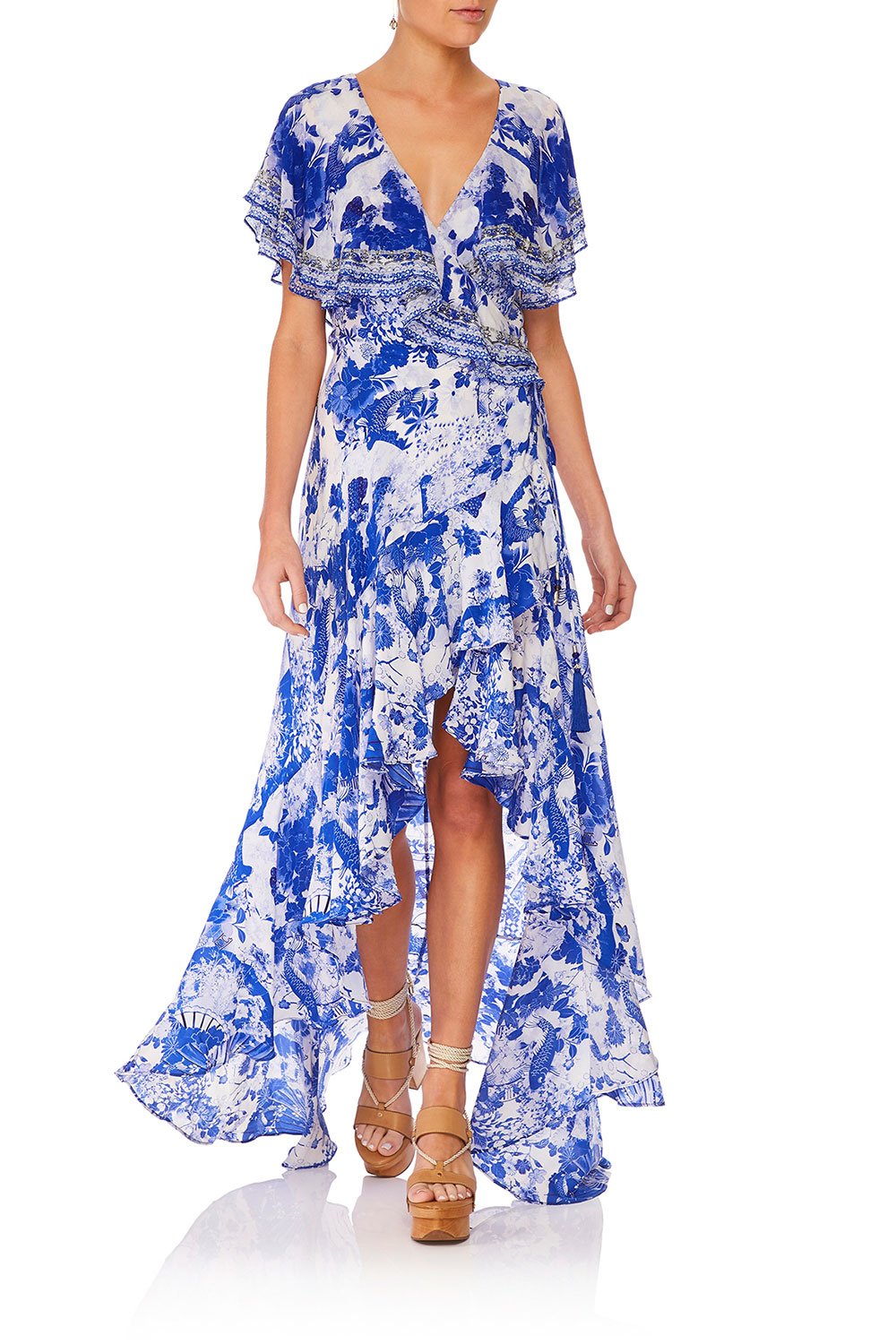 CAMILLA FRILL SLEEVE LONG DRESS THE FAN SEA