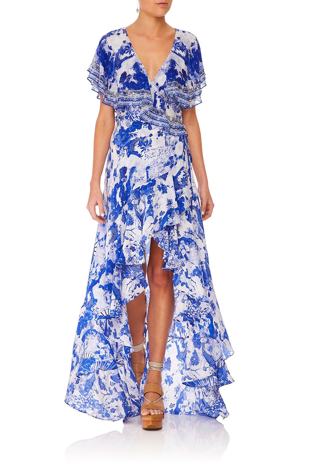 CAMILLA FRILL SLEEVE LONG DRESS THE FAN SEA