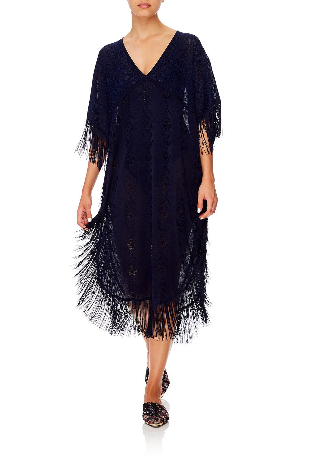 CAMILLA FRINGED KNIT KAFTAN MIDNIGHT MEETING