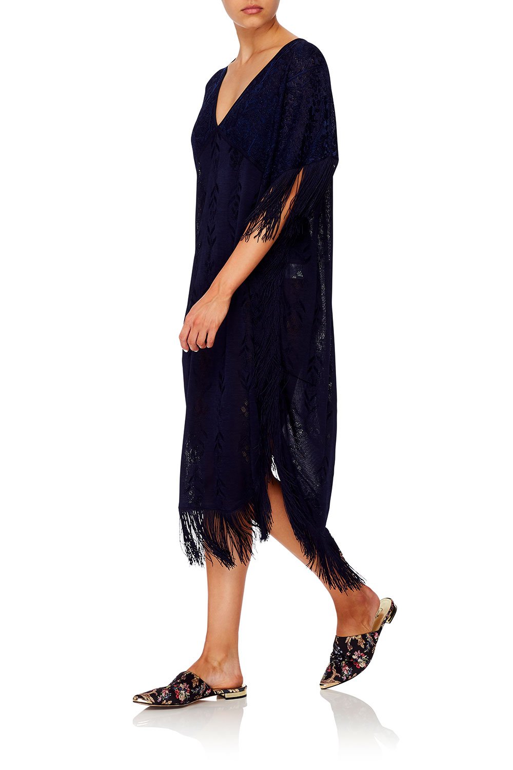 CAMILLA FRINGED KNIT KAFTAN MIDNIGHT MEETING
