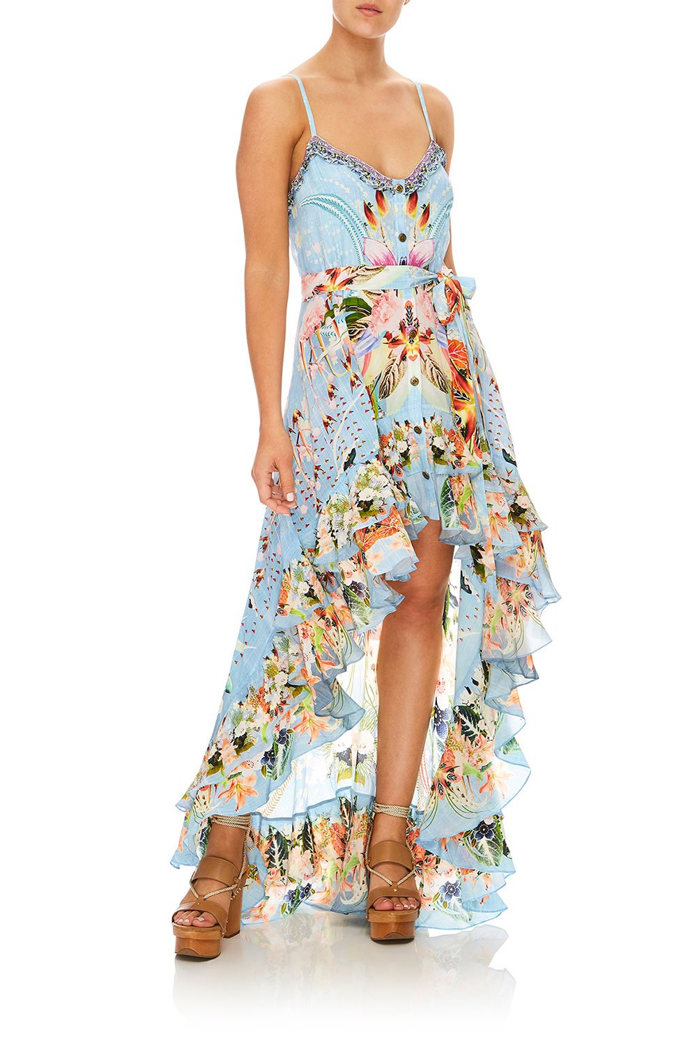 CAMILLA THE STILL ABYSS HIGH LOW BUTTON DOWN DRESS