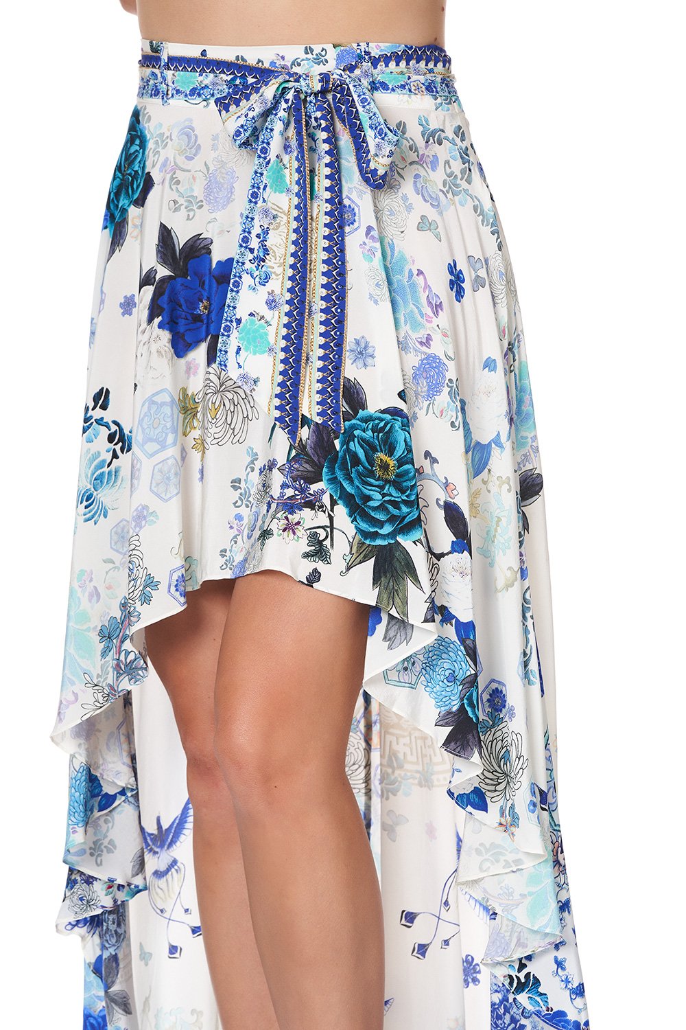 HIGH-LOW SKIRT WITH WAIST TIE WHITE SIDE OF THE MOON