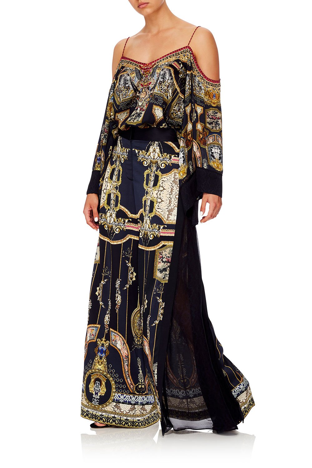 CAMILLA HIGH WAISTED TROUSER WITH GODET MIDNIGHT MEETING