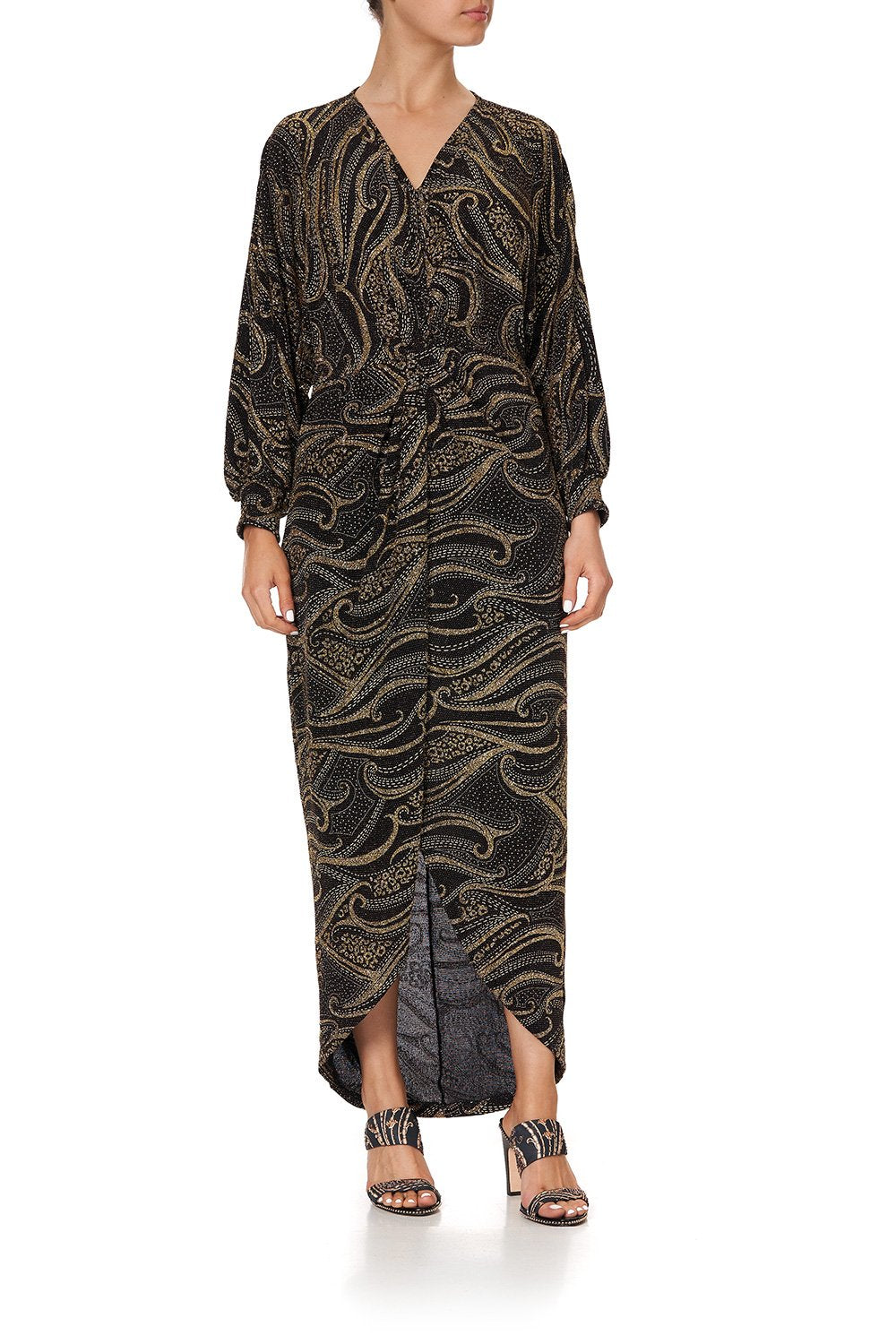 JERSEY TWIST FRONT SPLIT DRESS LUXE BLACK