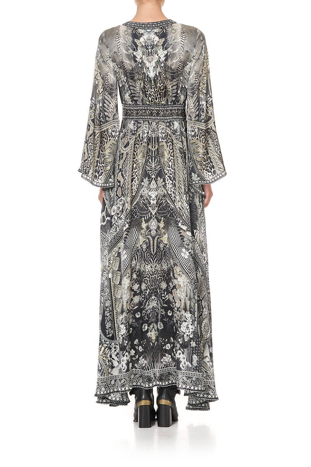 KIMONO SLEEVE DRESS WITH SHIRRING DETAIL ONE TRIBE