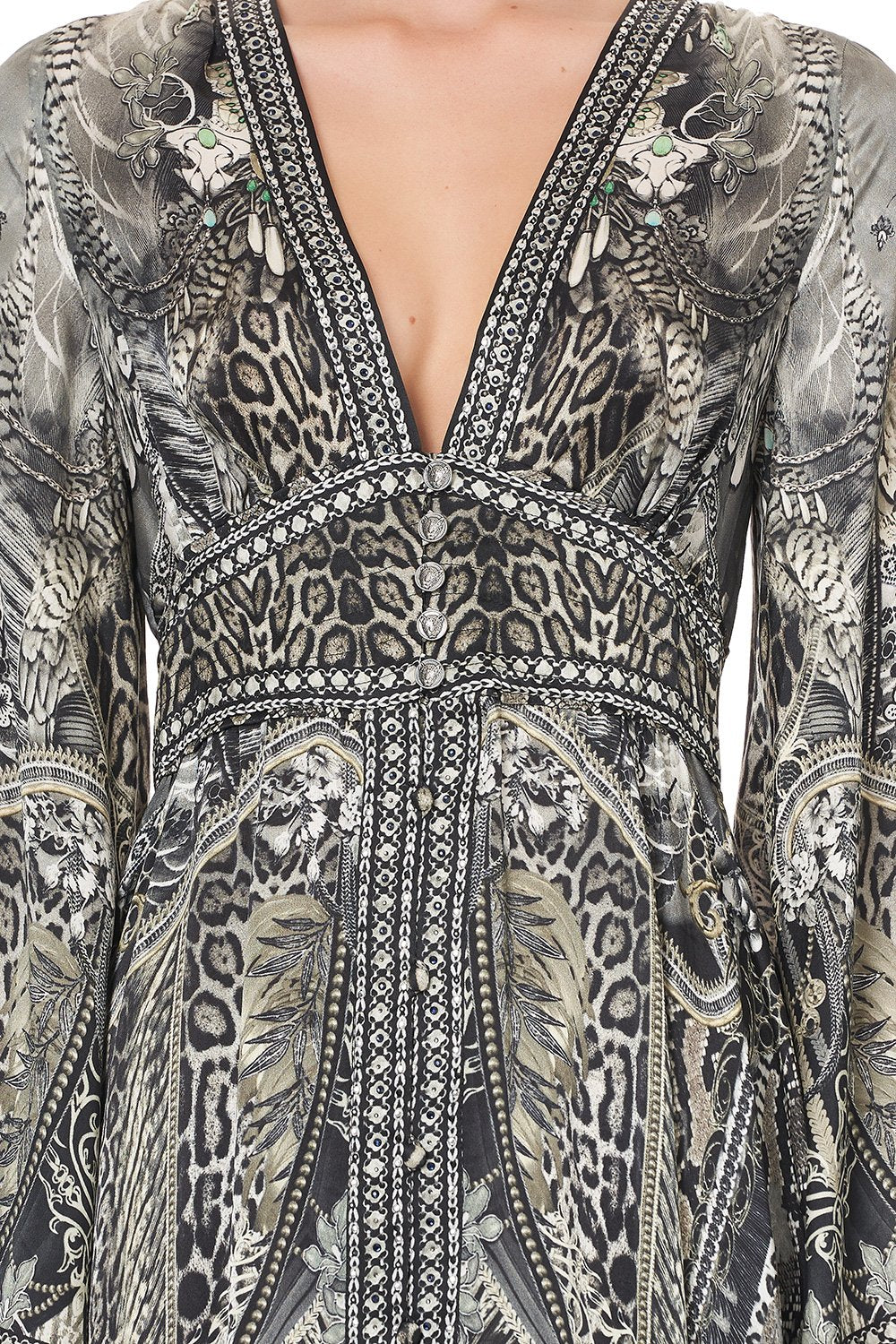 KIMONO SLEEVE DRESS WITH SHIRRING DETAIL ONE TRIBE