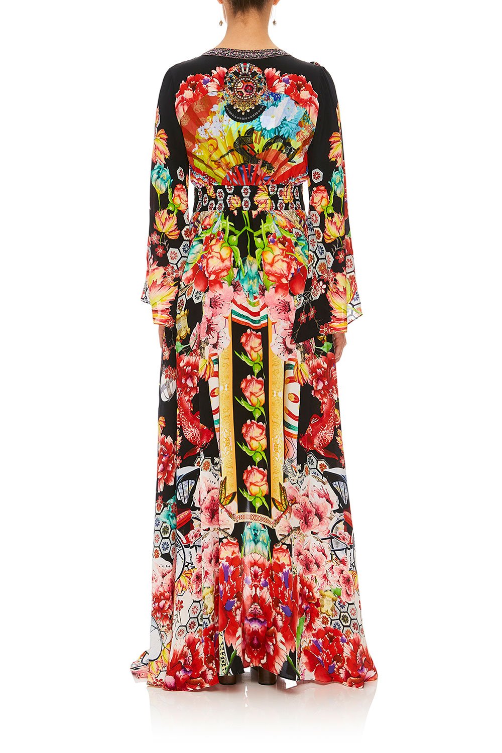 CAMILLA PAINTED LAND KIMONO SLEEVE DRESS W/ SHIRRING DETAIL