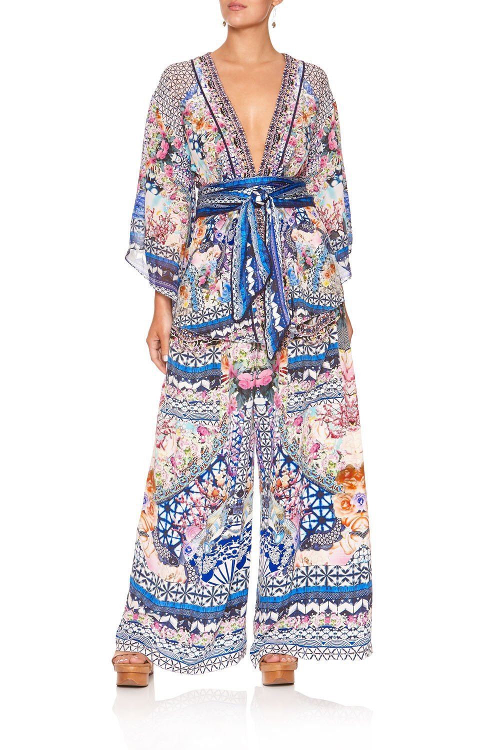 KIMONO WITH EMBROIDERY INSERTS SHIBORI SHORES