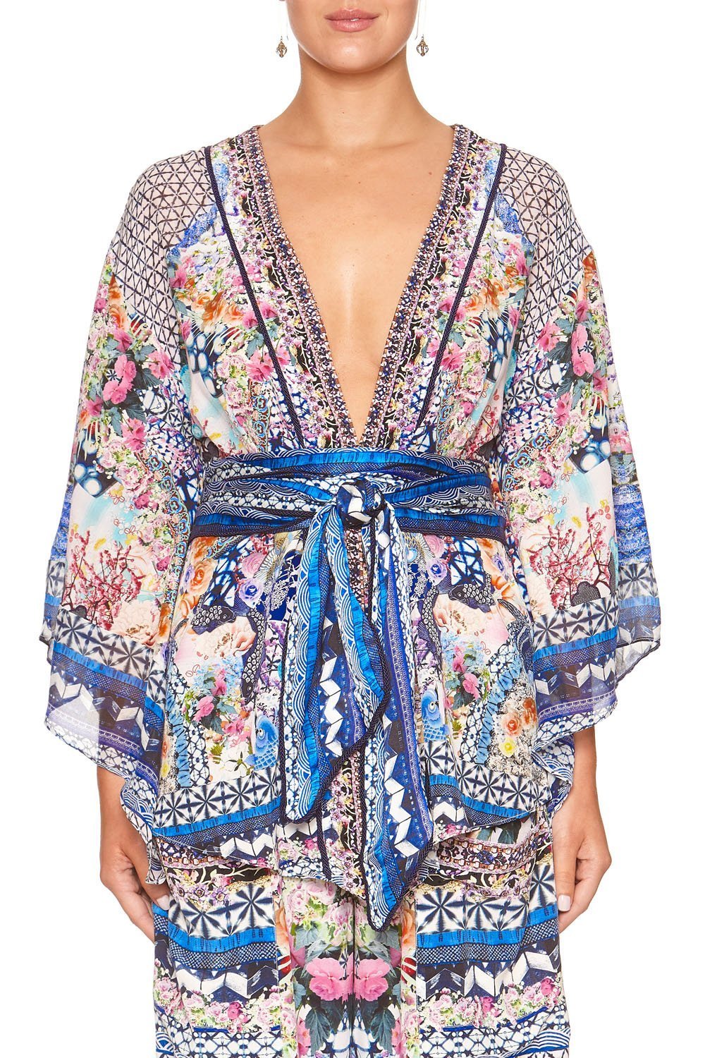 KIMONO WITH EMBROIDERY INSERTS SHIBORI SHORES