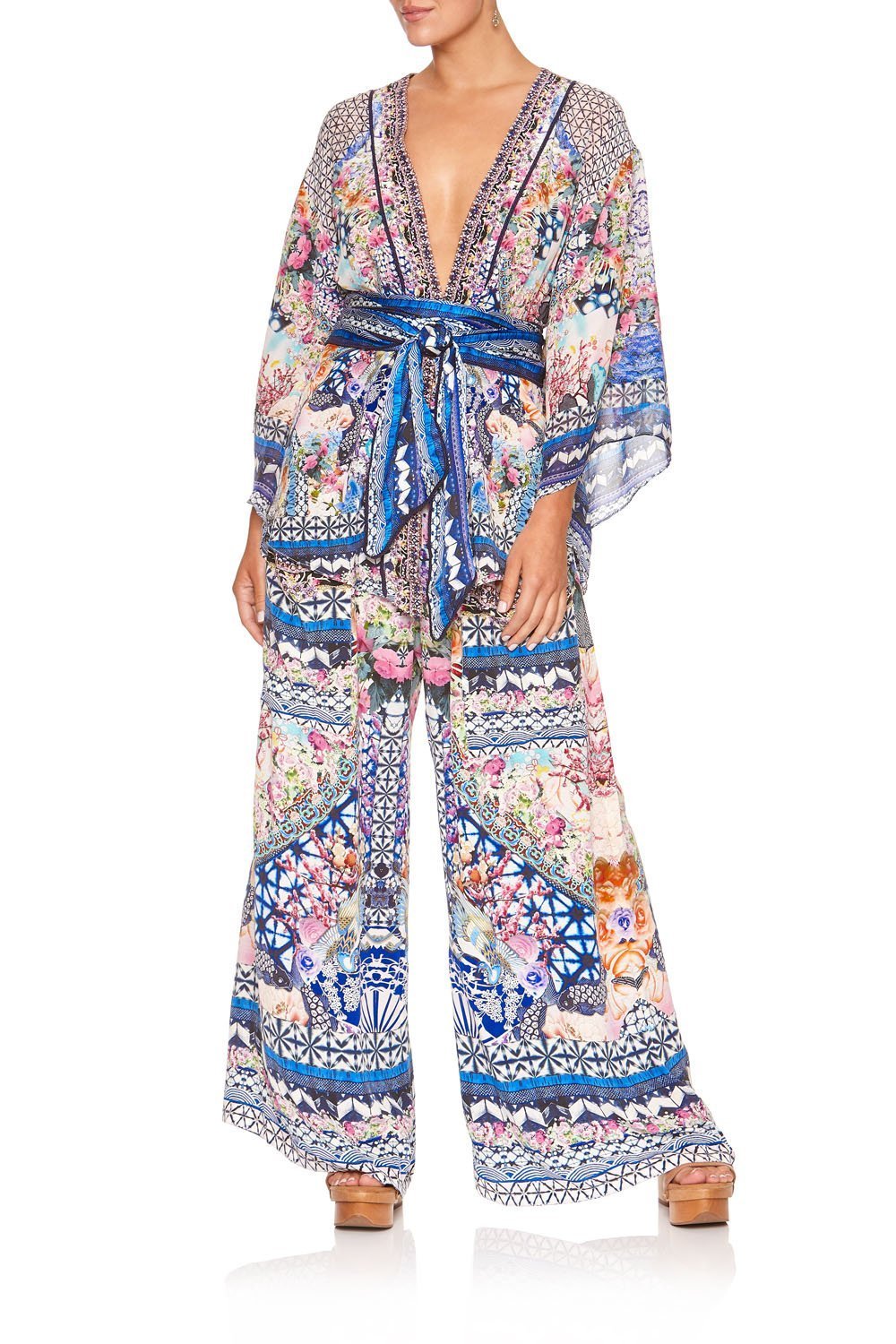 KIMONO WITH EMBROIDERY INSERTS SHIBORI SHORES