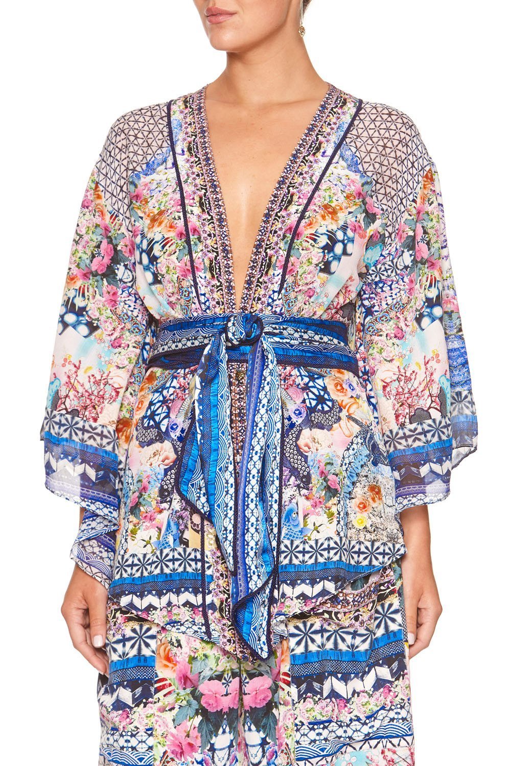 KIMONO WITH EMBROIDERY INSERTS SHIBORI SHORES