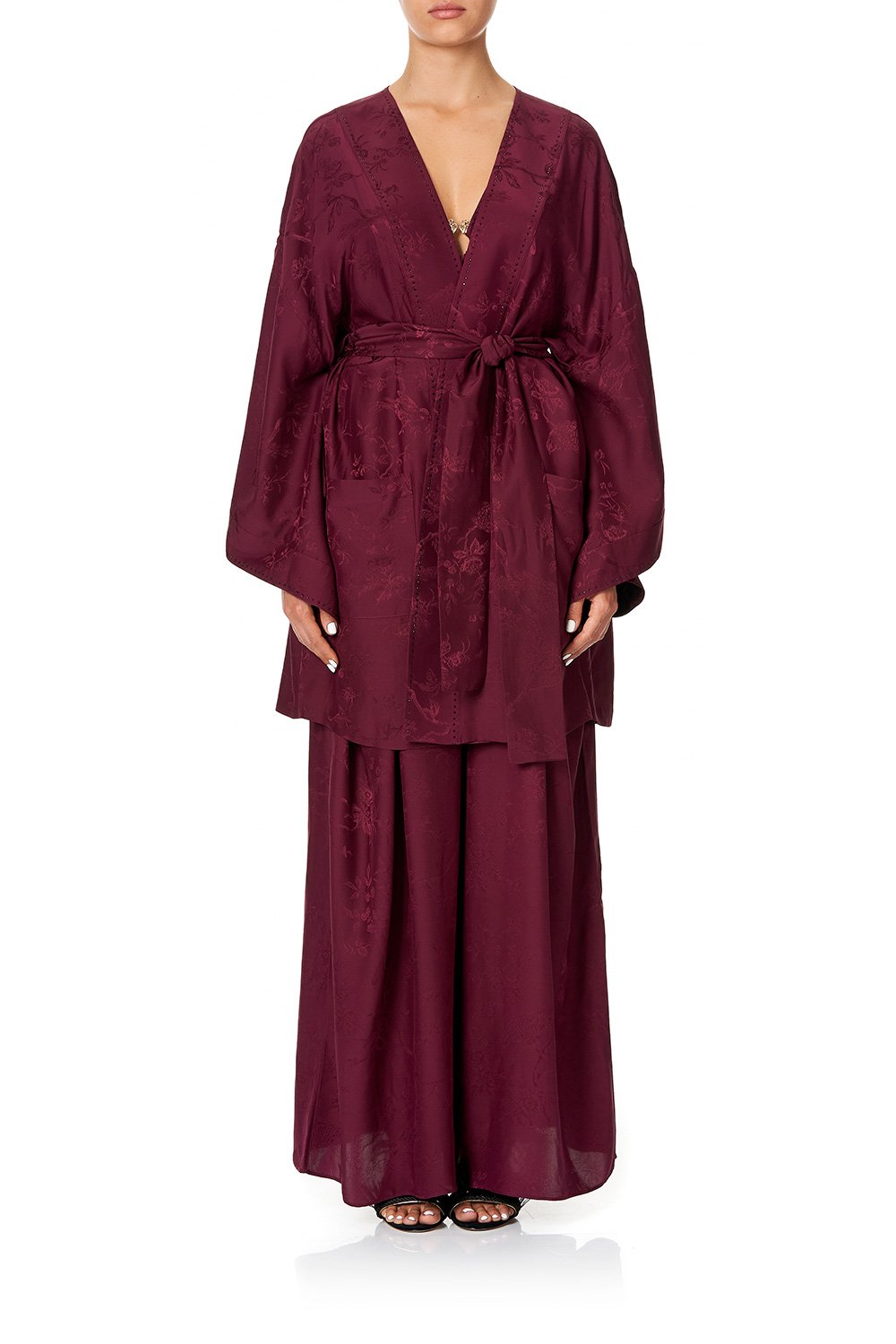 KIMONO WITH TIE BELT BURGUNDY