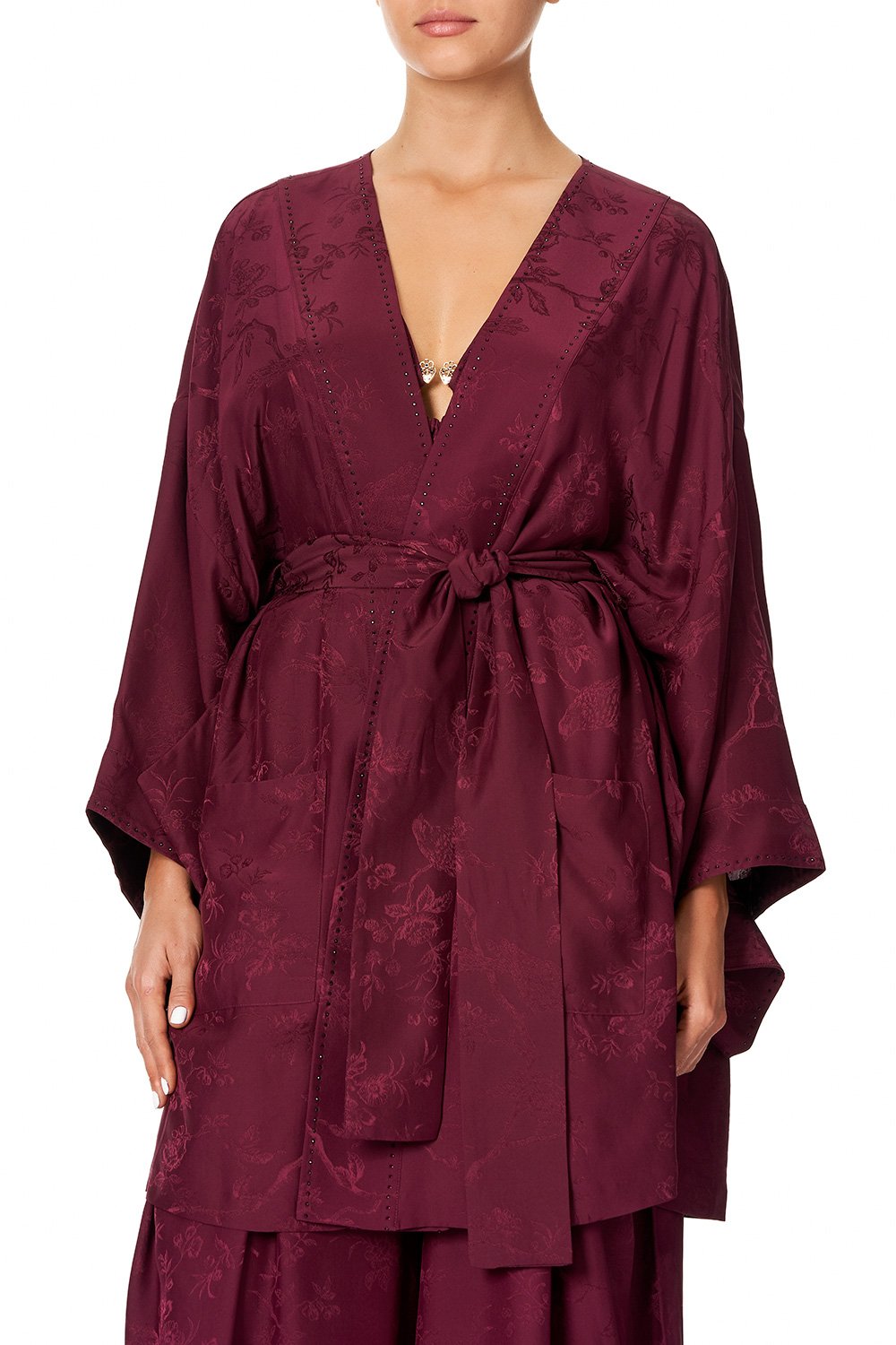 KIMONO WITH TIE BELT BURGUNDY