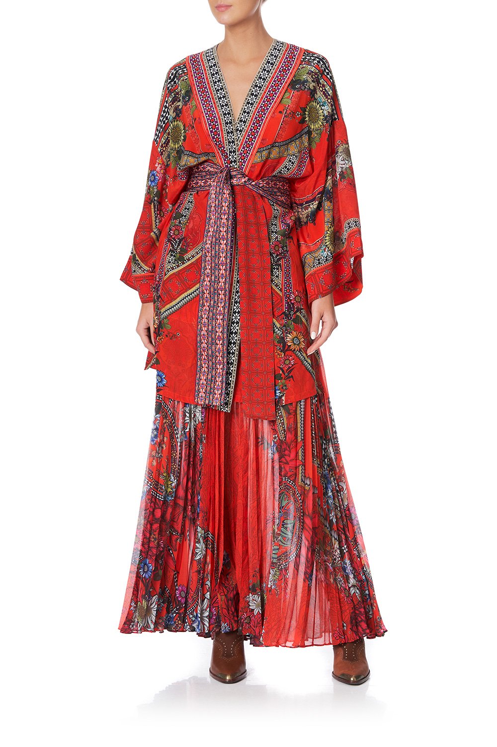 KIMONO WITH TIE BELT WONDERING WARATAH