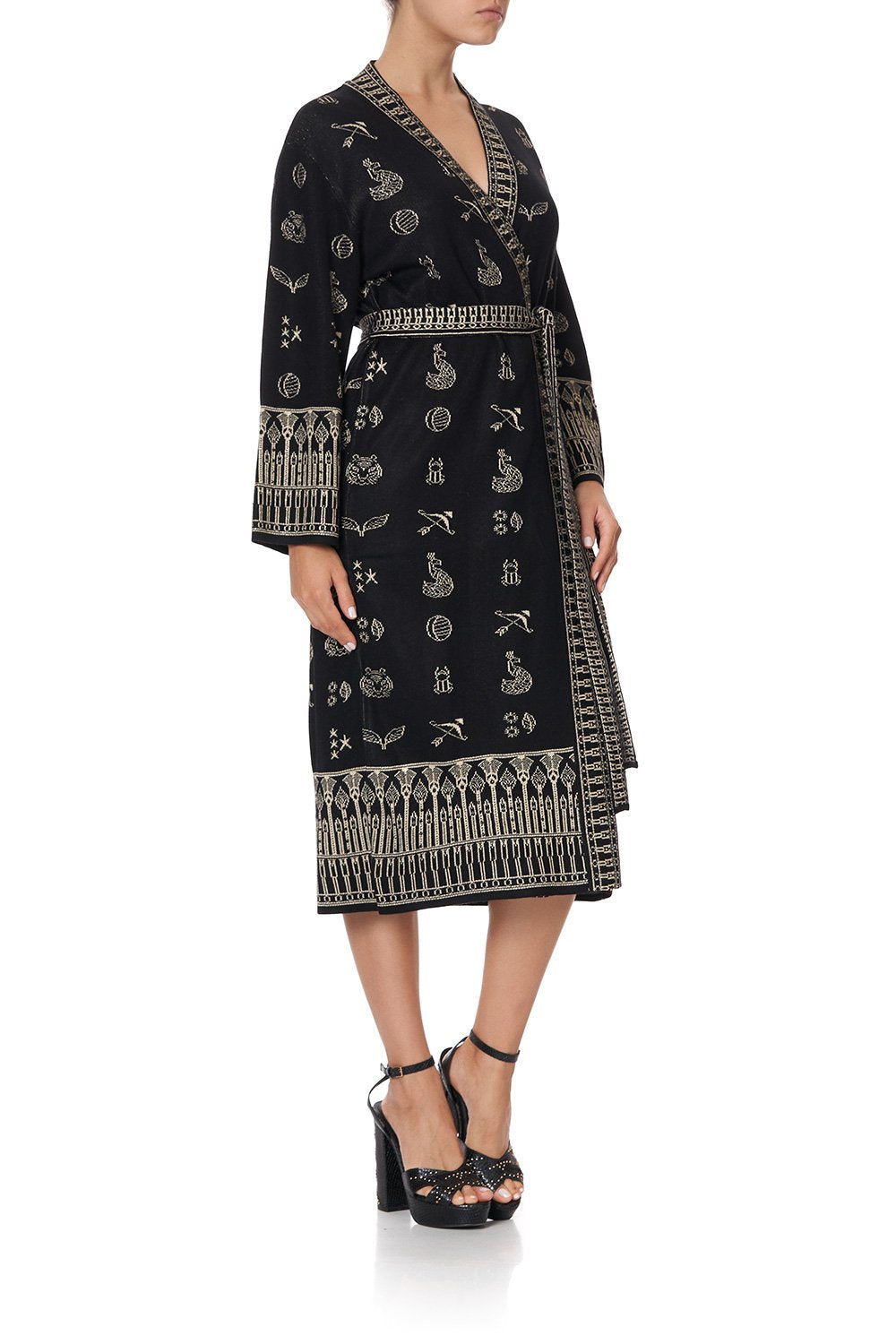 KNIT JACQUARD ROBE WITH WIDE SLEEVE COBRA KING