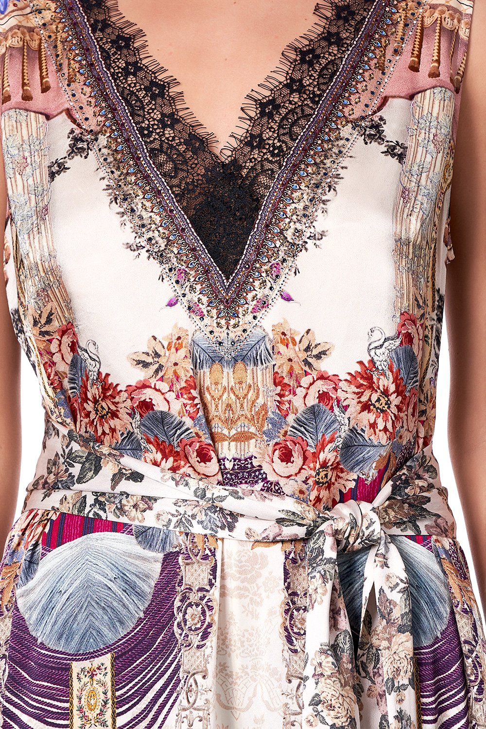 LACE TRIM JUMPSUIT WITH GODET VIOLET CITY