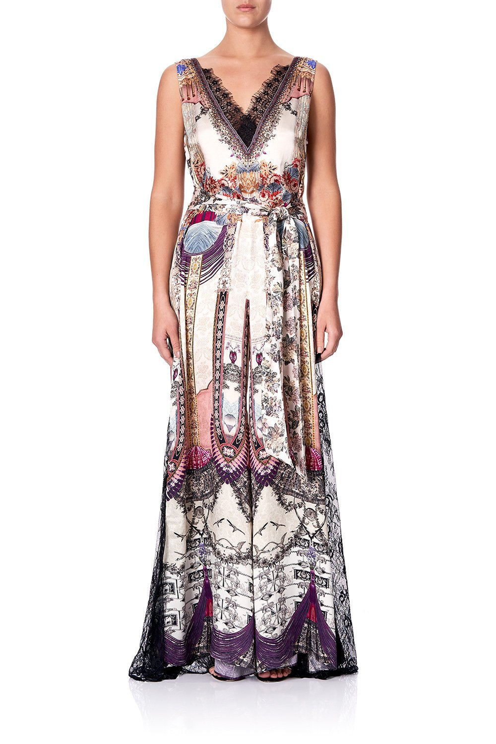 LACE TRIM JUMPSUIT WITH GODET VIOLET CITY