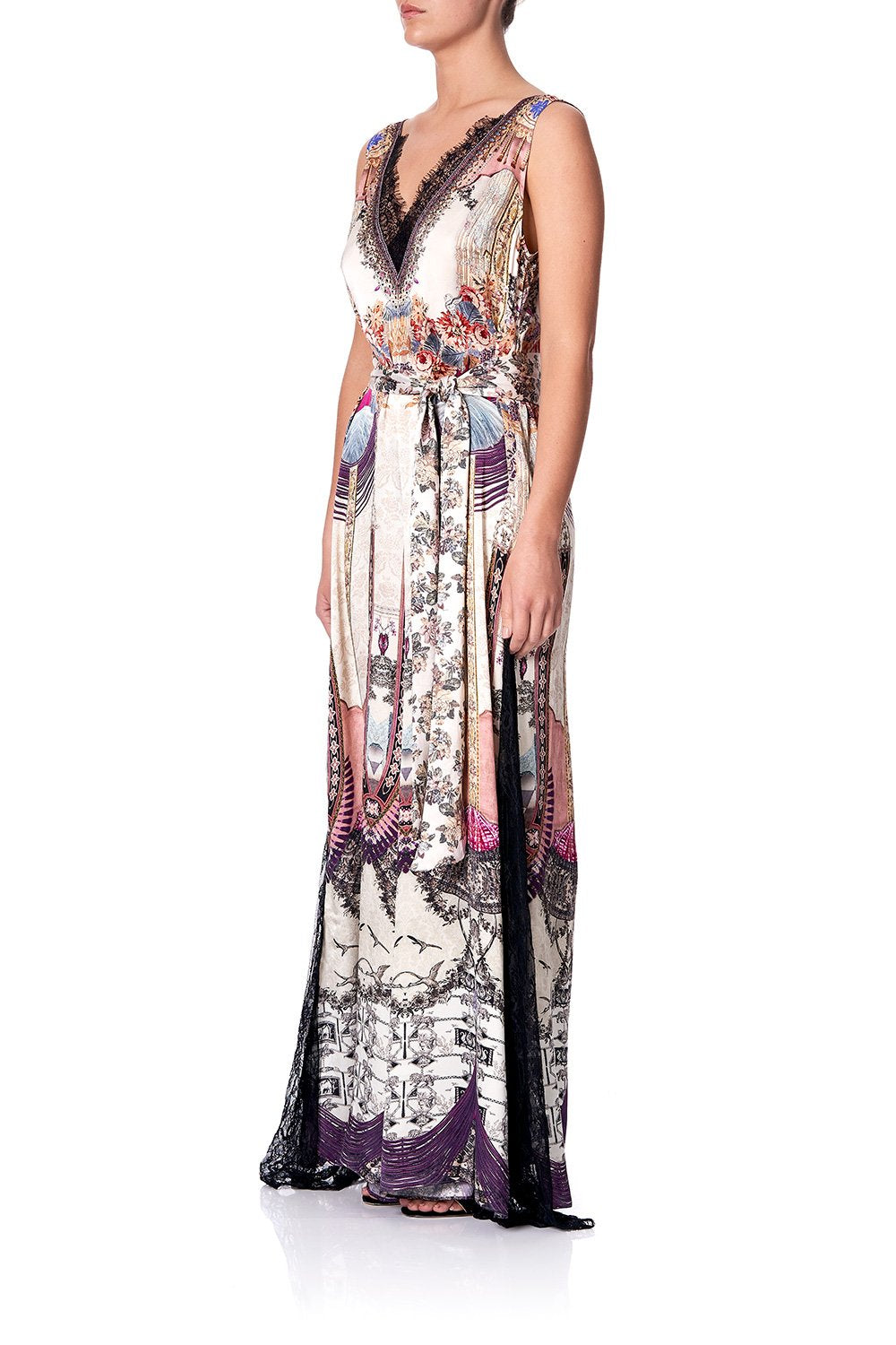 LACE TRIM JUMPSUIT WITH GODET VIOLET CITY