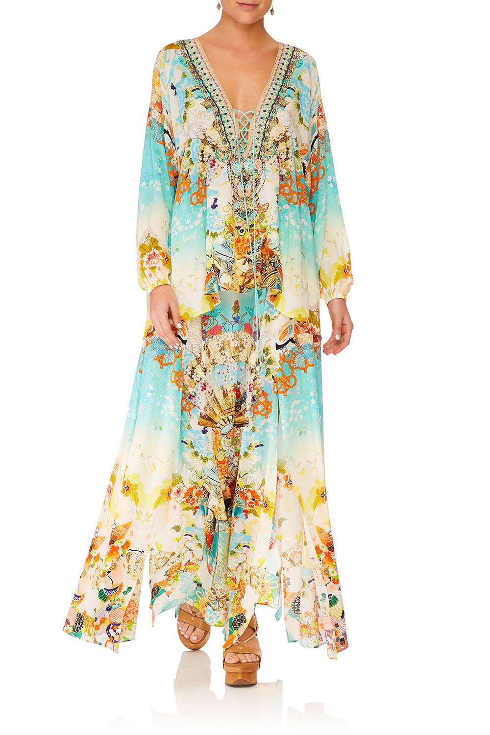 CAMILLA RETROS RAINBOW ELASTIC WAIST SKIRT W SPLITS