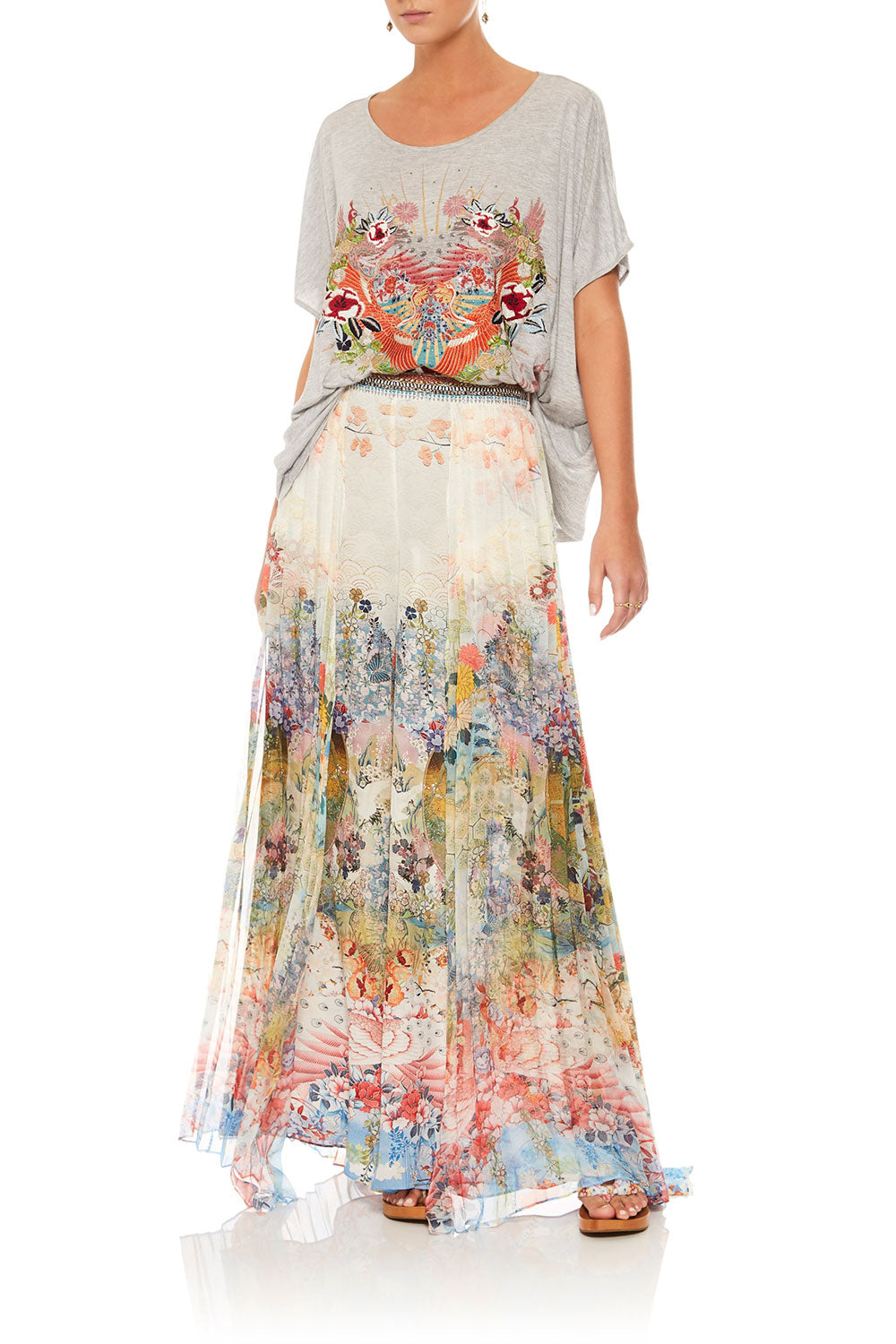 CAMILLA GREY LOOSE FIT ROUND NECK TEE