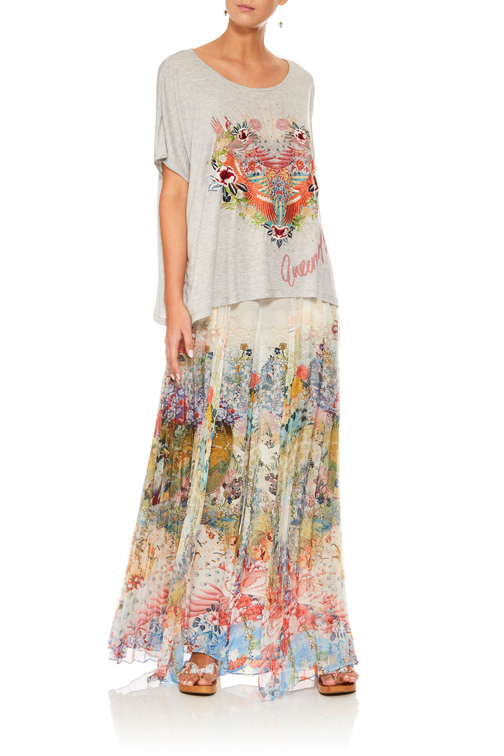 CAMILLA GREY LOOSE FIT ROUND NECK TEE