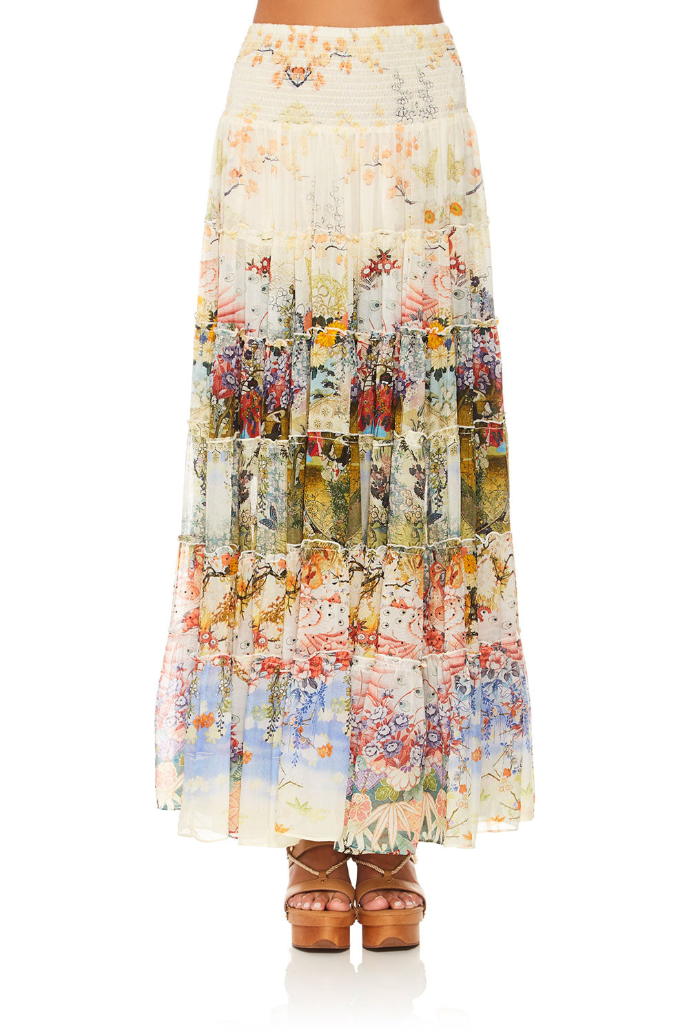 CAMILLA LADY LABYRINTH SHEER TIERED MAXI SKIRT